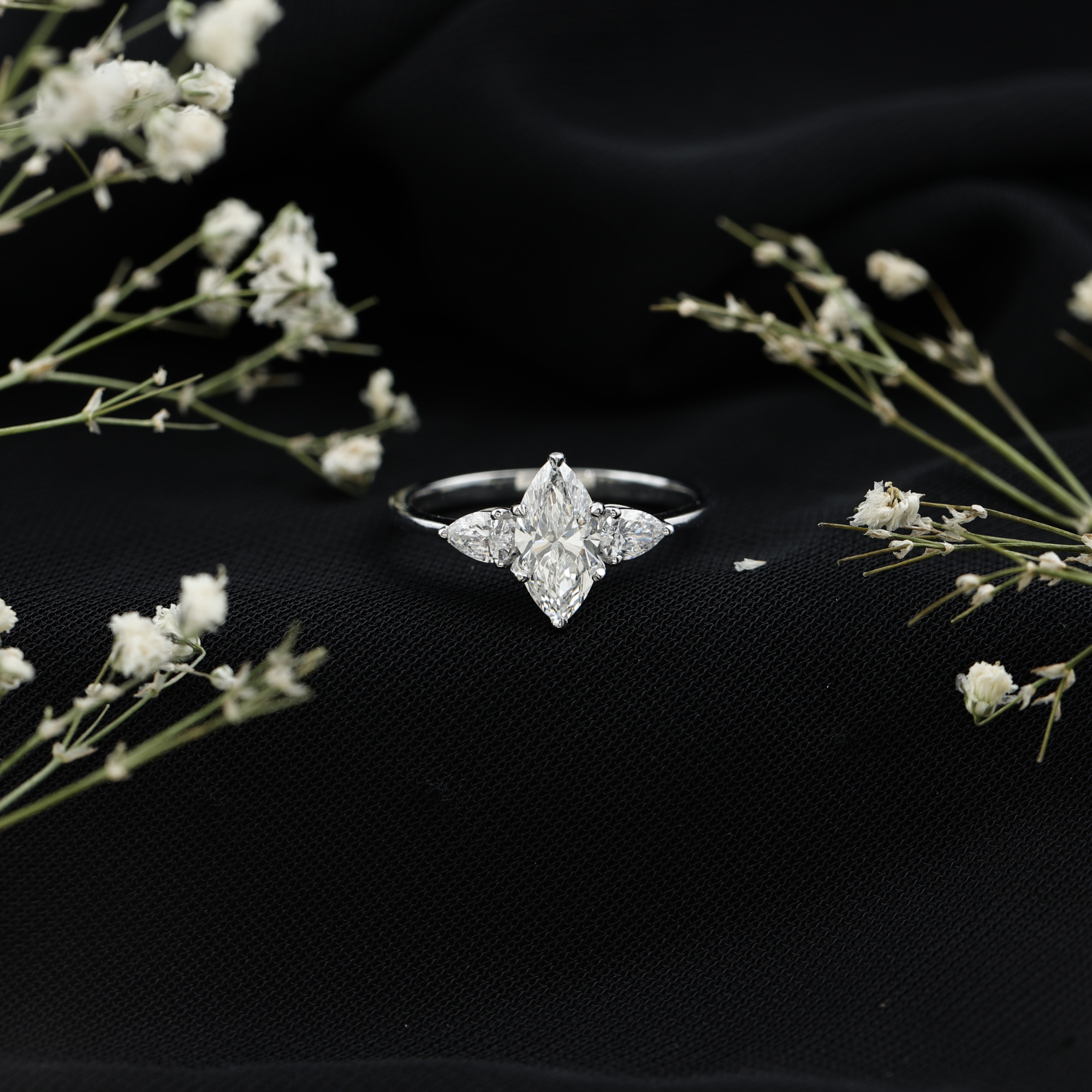 thumbnail video image 2 of Rosec Jewels Certified Lab Grown Diamond 3 Stone Engagement Ring - 1 Carat Marquise Diamond Ring - EF-VS Grade - with Jewelry Box, 14K Yellow Gold, US 4.00, 2 of 8