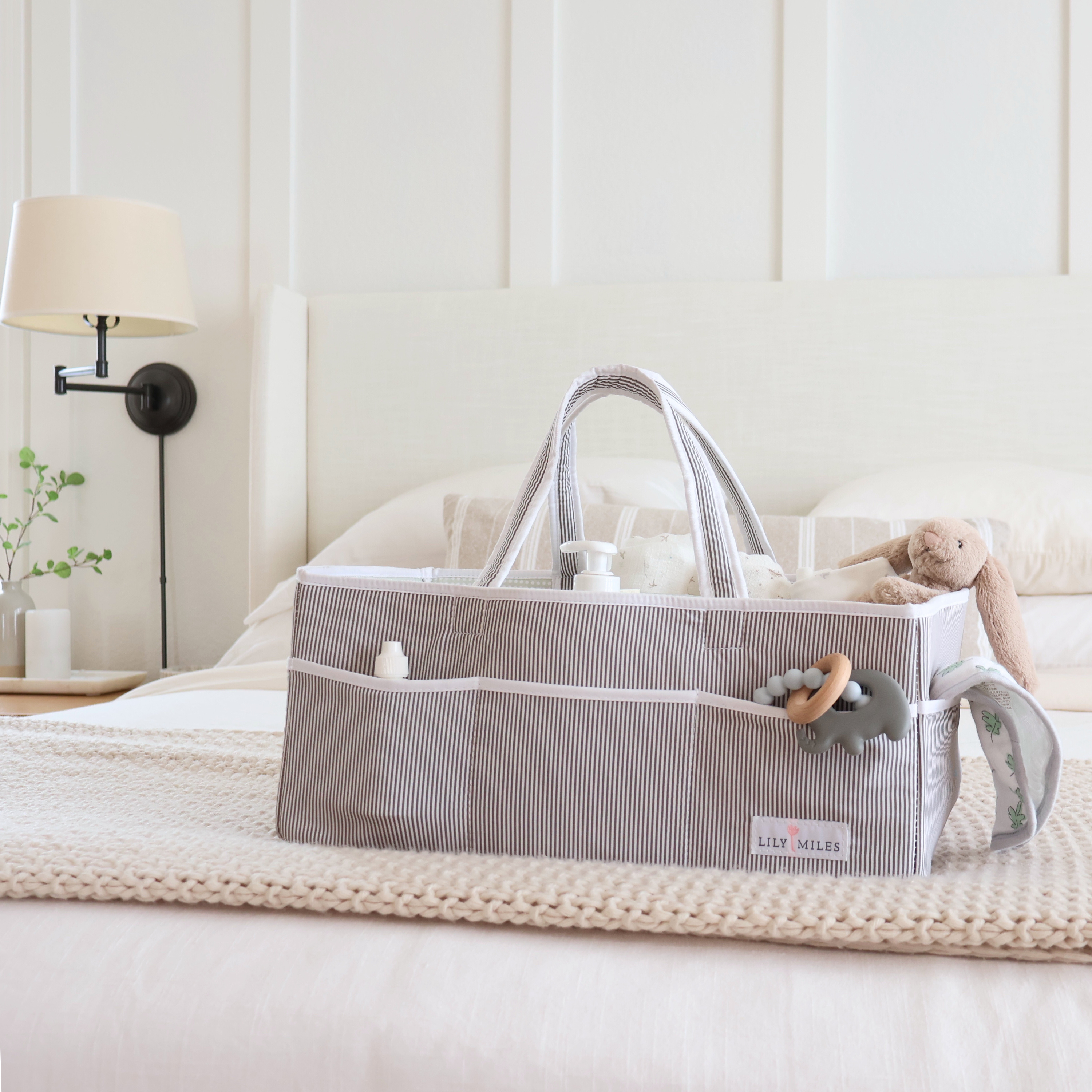 thumbnail video image 2 of Lily Miles Extra Large Baby Diaper Caddy Organizer for Changing Table or Car - Unisex Baby Shower Basket (Gray/Mint), 2 of 14