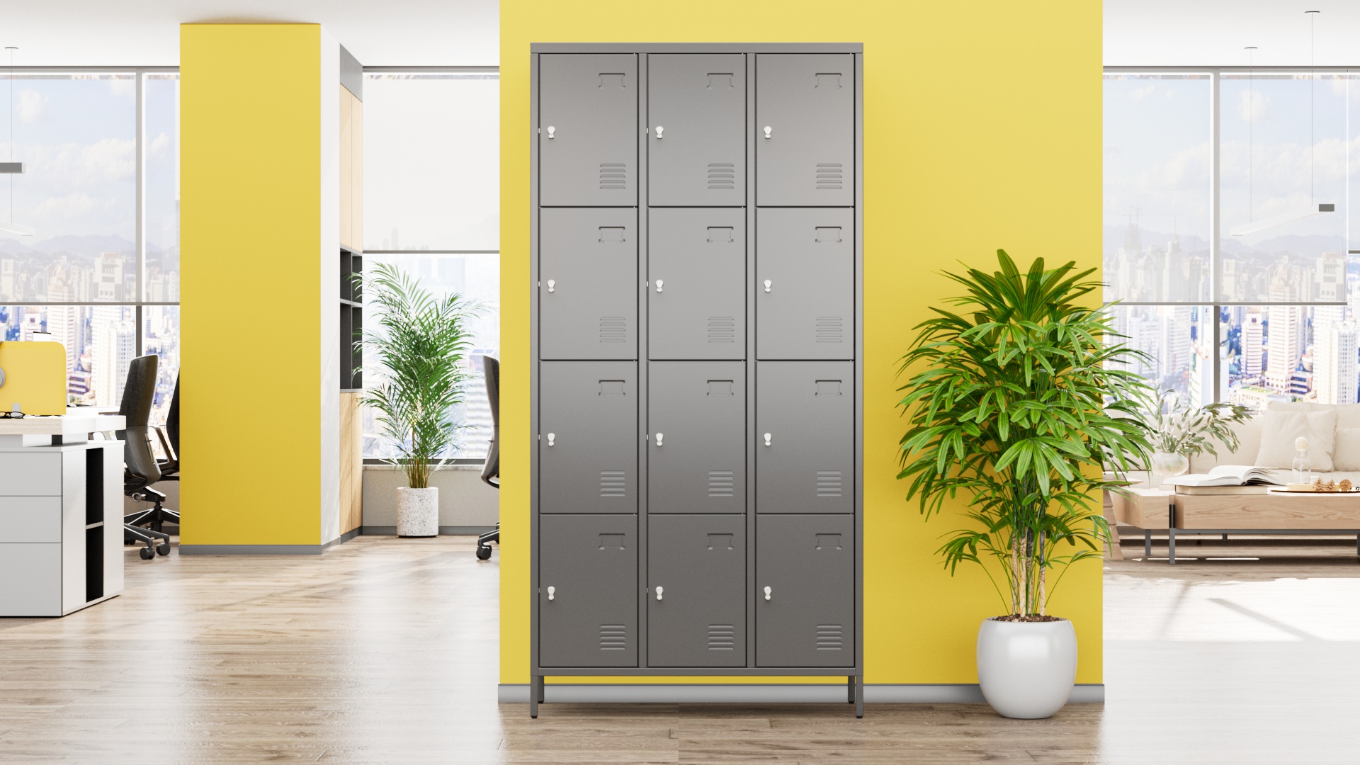 thumbnail video image 2 of GangMei 12 Doors Metal Storage Locker Cabinet for Employees, Storage Lockers for School Office Gym Bedroom, Industrial Steel Storage Locker with 12 Hooks, Assembly Required(Dark Gray), 2 of 8