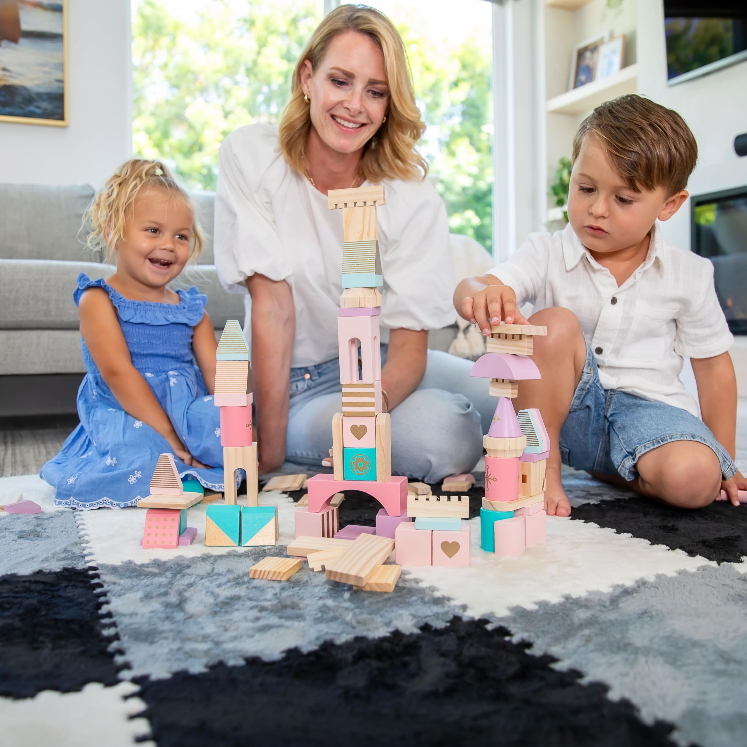 thumbnail video image 2 of 20 Non-Slip Plush Interlocking Square Rugs with Borders, Soft Fluffy Foam Puzzle Tile Mats, 12 X 12 X 0.4 Inch, Climbing Area Protective Mats, 2 of 24