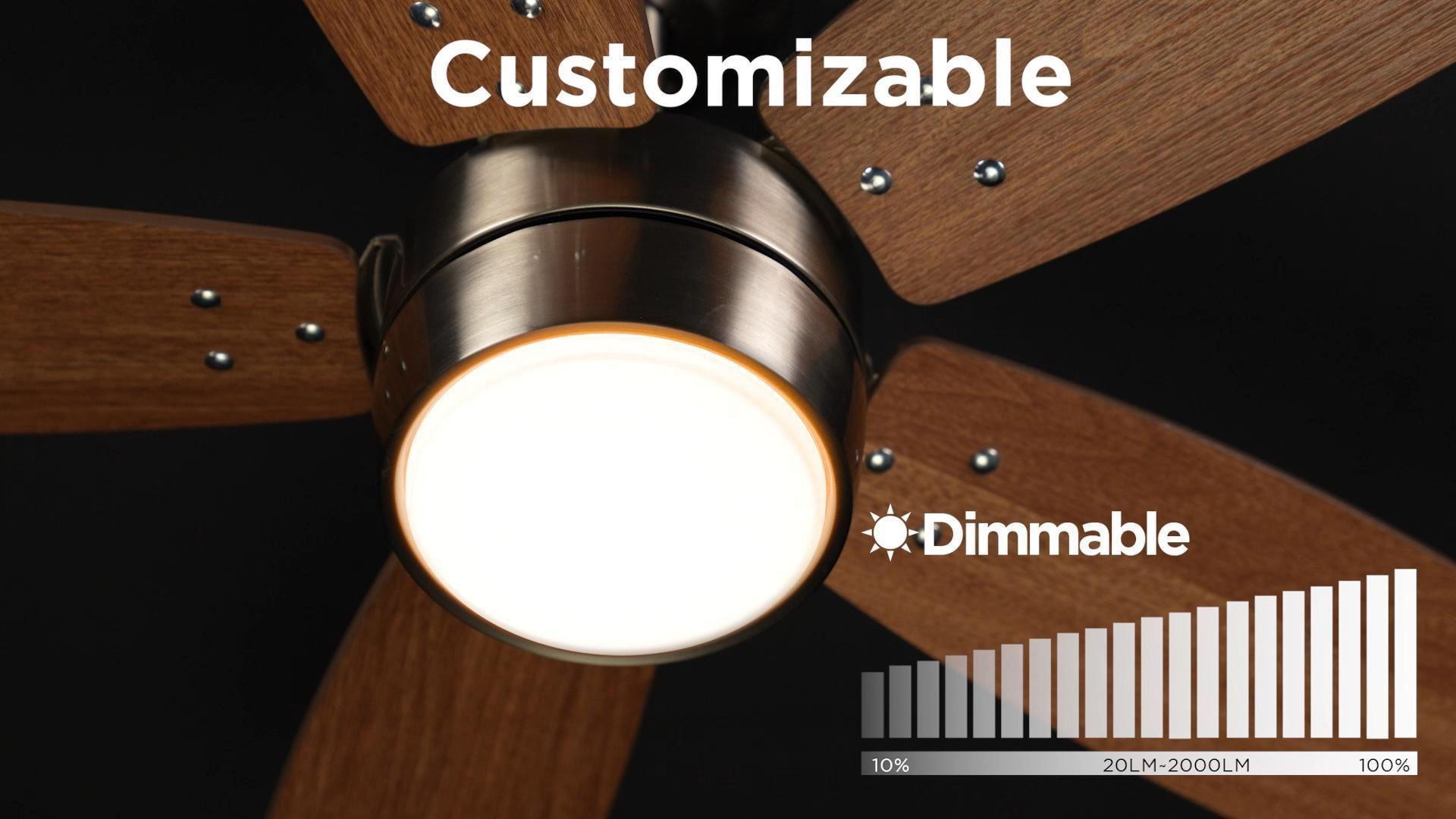 thumbnail video image 2 of 36 Inch Ceiling Fan with Light and remote for Kitchen Kids Room Doem Room(Brushed Nickel+Walnut), 2 of 7