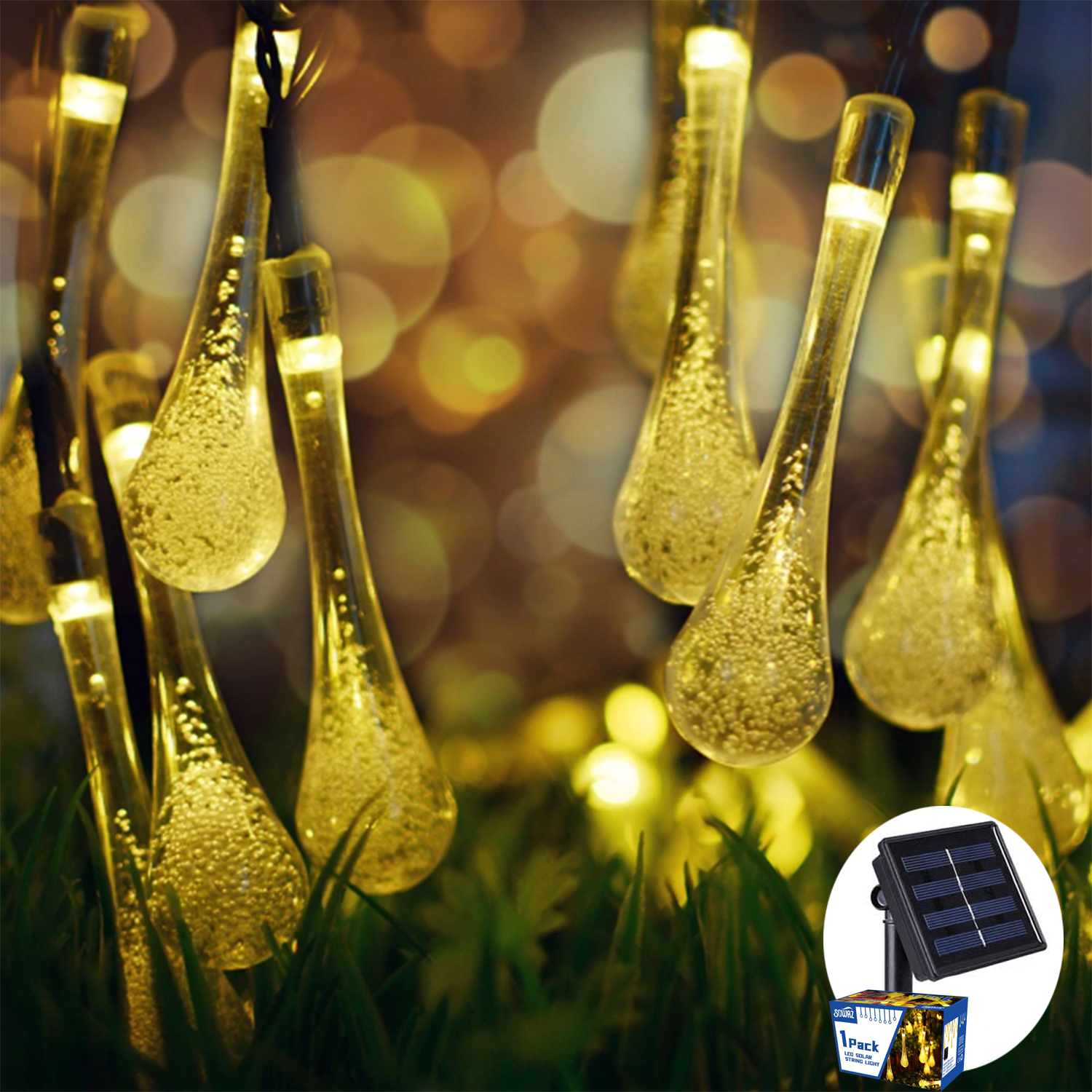 thumbnail video image 2 of LIGHTSMAX Solar String Lights 20 Feet 30 LED Water Drop Solar Fairy Waterproof Lights for Garden, Patio, Yard, Home, Parties Warm White, 2 of 8