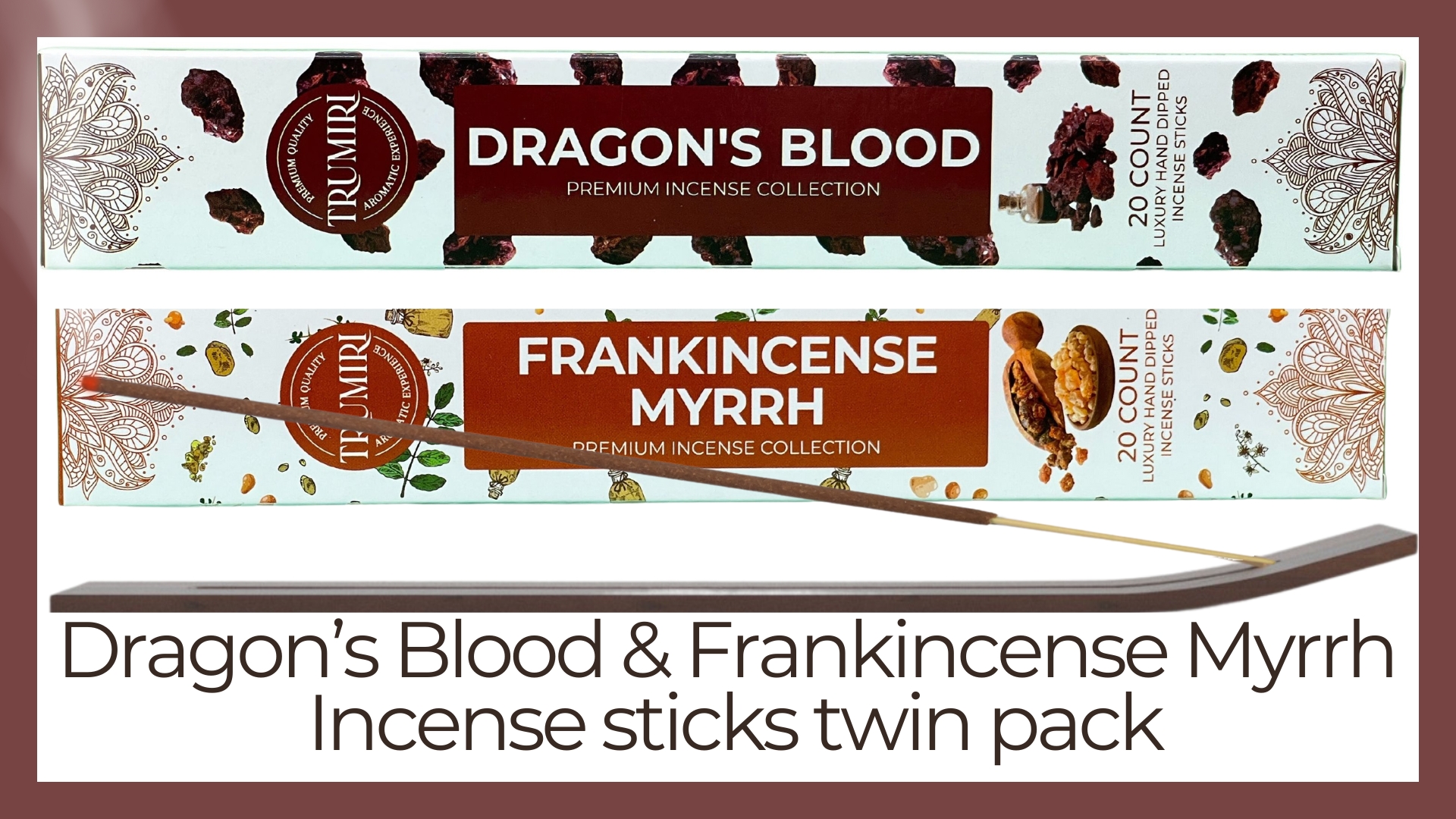 thumbnail video image 2 of Trumiri Incense Sticks - Combo Pack of 40 Insence-Sticks - 20 Dragons Blood + 20 Frankincense Myrrh - Insenses - Insents - Incents - Inscense - Incence - Incienso - All Natural Incense Sticks, 2 of 10