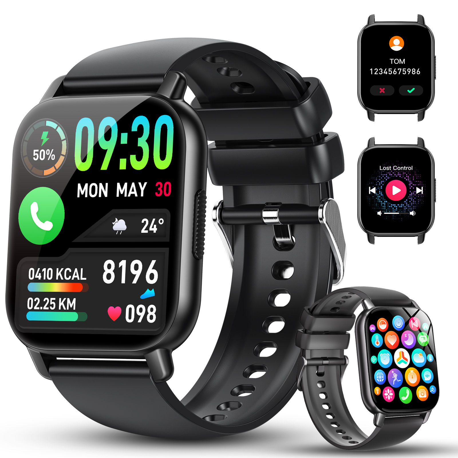 thumbnail video image 2 of Smart Watch for Men Women with Bluetooth Call,1.85" Touchscreen Smartwatch 112+ Sport Modes, IP68 Waterproof Fitness Tracker for Android iOS, Black, 2 of 7