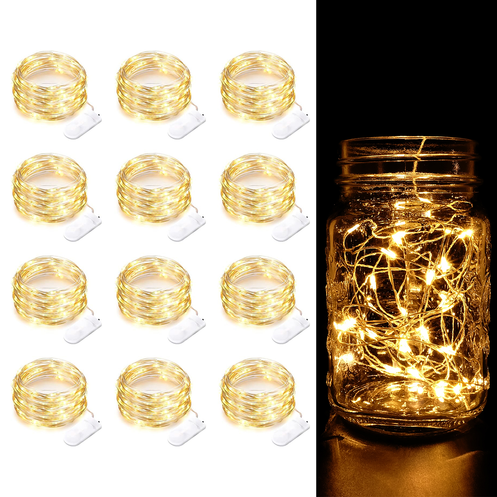 thumbnail video image 2 of AGCAN 12 Packs Fairy Lights Battery Operated, 9.84FT 30 LED Mini Battery Powered Copper Wire Starry String Lights for Christmas Bedroom Party Indoor Gift Decoration (Warm White), 2 of 12