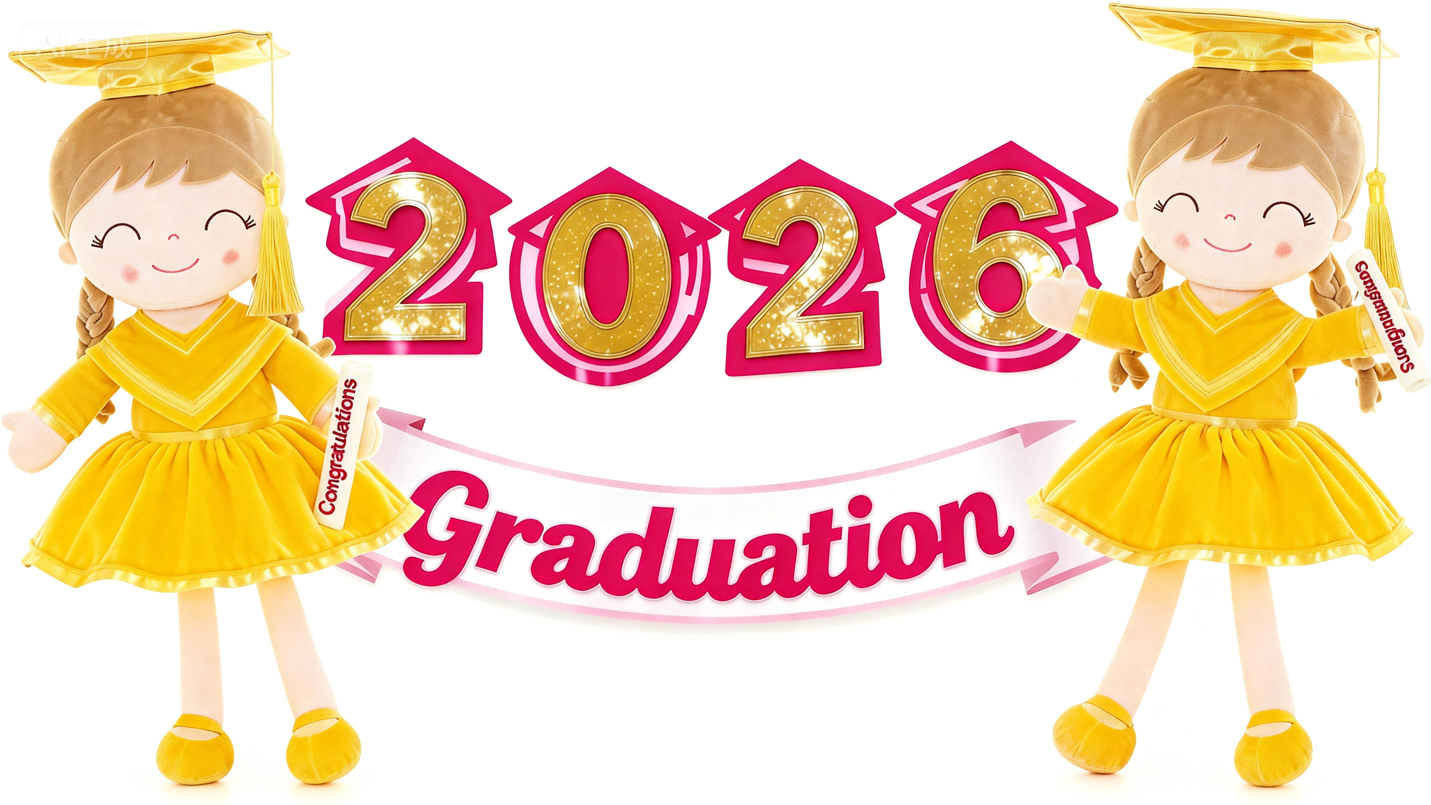 thumbnail video image 2 of Gloveleya 16" Yellow Graduation Doll - Bright & Cheerful Plush Toy with Cap & Gown - Preschool Kindergarten Graduation Gift for Daughter, Class of 2026, 2 of 9