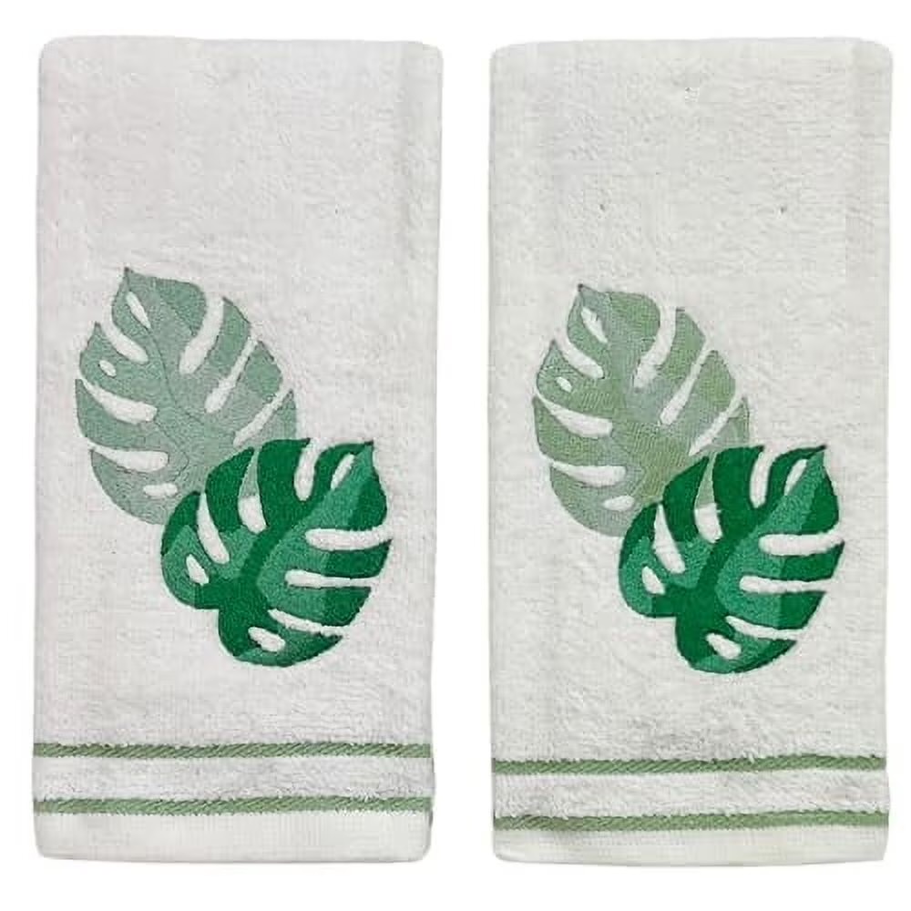 thumbnail video image 2 of Serafina Home Coastal Tropical Palm Leaves Embroidered Bath Hand Fingertip Towels, Green on Ivory, 100% Cotton, Set of 2, 12 x 18 inches, 2 of 6
