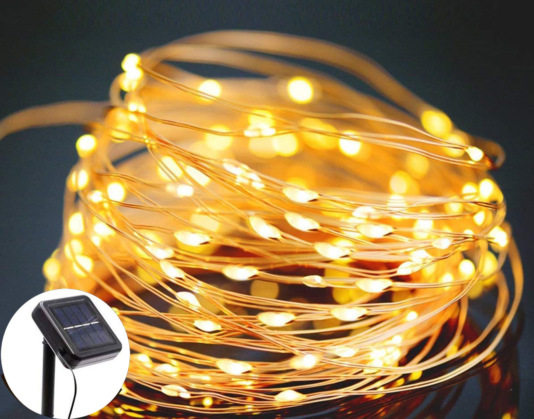 thumbnail video image 2 of 33Feet 100 Led Solar Powered Fairy Lights with 8 Modes Waterproof Decoration Copper Wire Lights for Patio Yard Trees Christmas Wedding Party (Warm White), 2 of 13