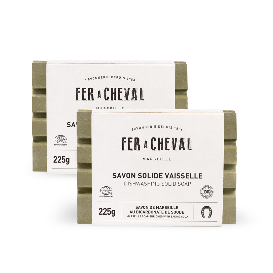 thumbnail video image 2 of Fer à Cheval Dishwashing Solid Soap | Pristine Marseille Soap Formula with Baking Soda | 100% Natural Dish Soap Bar | French-Origin, Palm-Coconut Oil Free | ECOCERT Certified | 225g, 2 Pack, 2 of 6