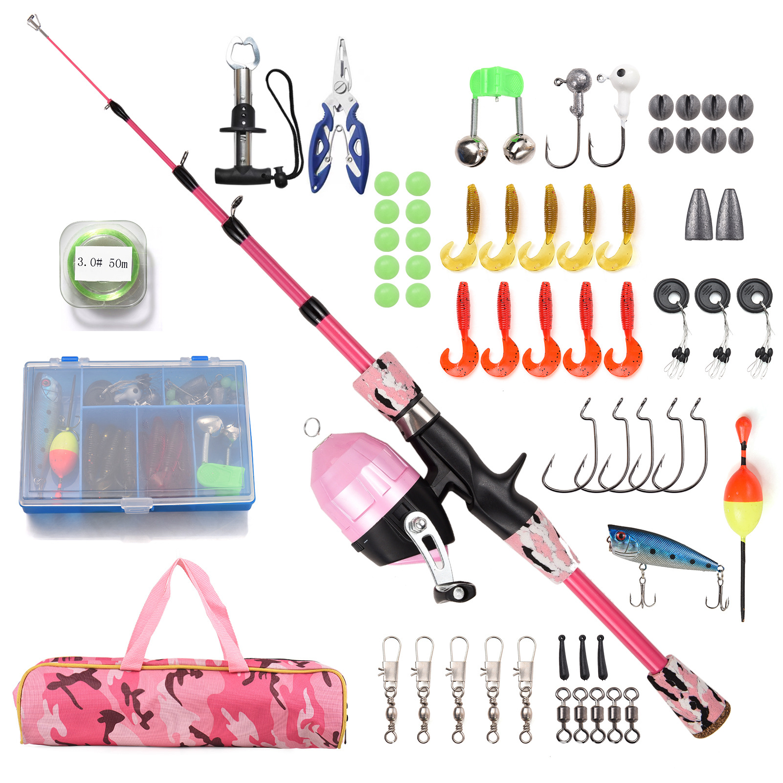 thumbnail video image 2 of OUTGOO Kids Fishing Pole with Spincast Reel Telescopic Fishing Rod Combo Full Kits for Boys, Girls, and Adults, 2 of 11