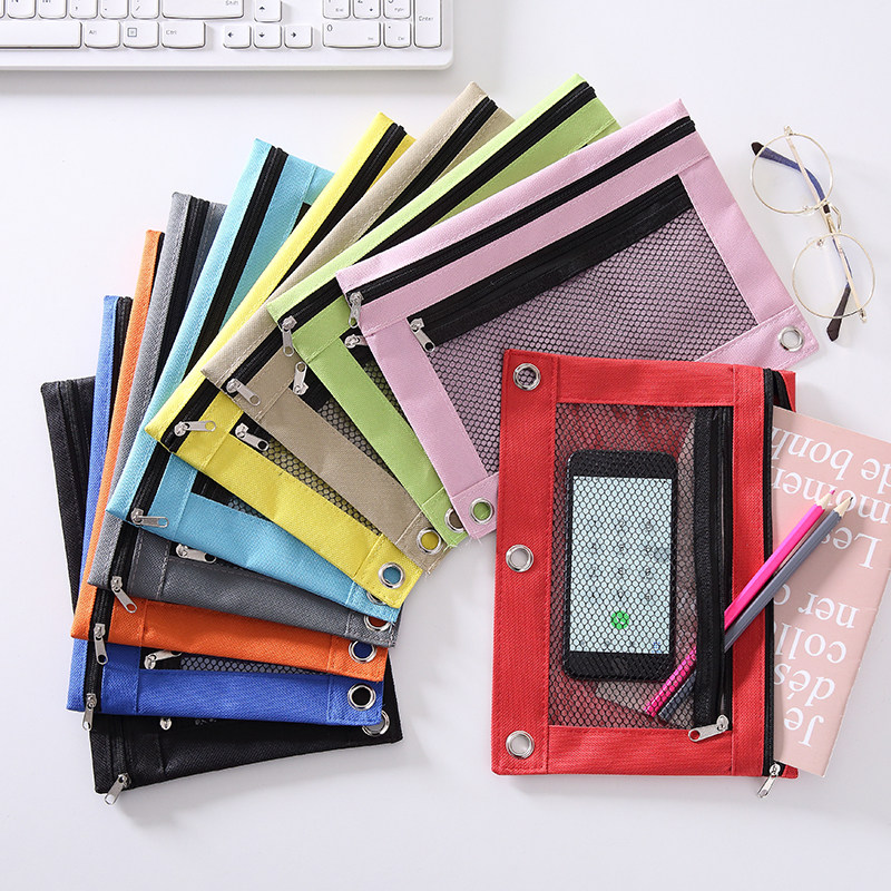 thumbnail video image 2 of Guodhu Pencil Pouch for 3 Ring Binder,Pencil Bags in Assorted Colors,3 Hole Zipper Pencil Pouches with Clear Window,Sturdy Cloth Pencil Case(Beige), 2 of 8