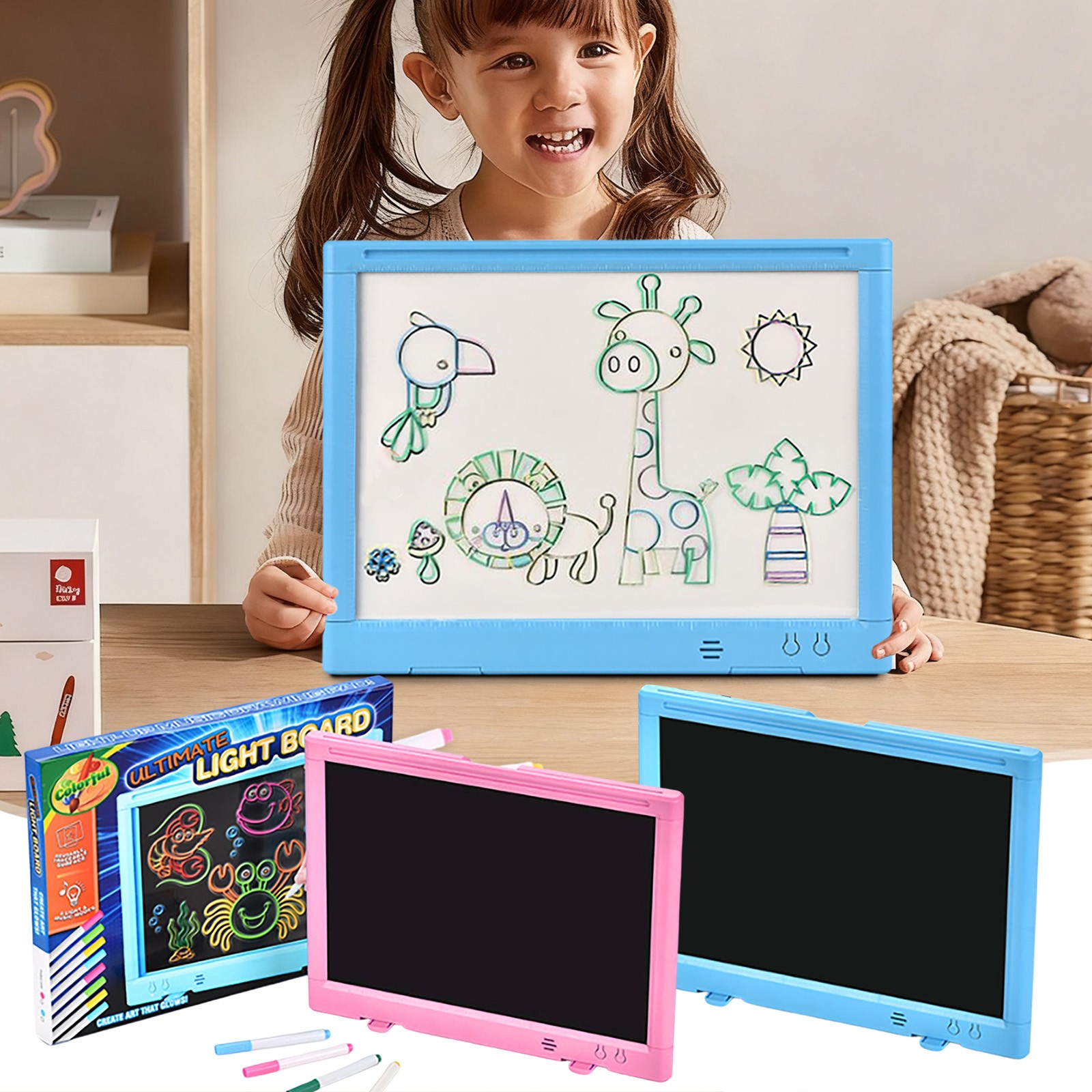 thumbnail video image 2 of LED Light Up Drawing Tablet for Kids,Colorful Electronic Drawing Pad for Kids,Educational kids Toys, Kids Tablet-Christmas Gifts for Grandkids Boys Girls-Art Supplies(Blue), 2 of 10