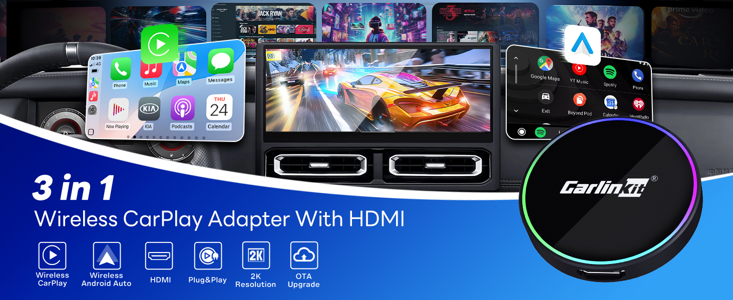 Carlinkit HD2CP Pro Car TV Mate, Wireless CarPlay Android Auto