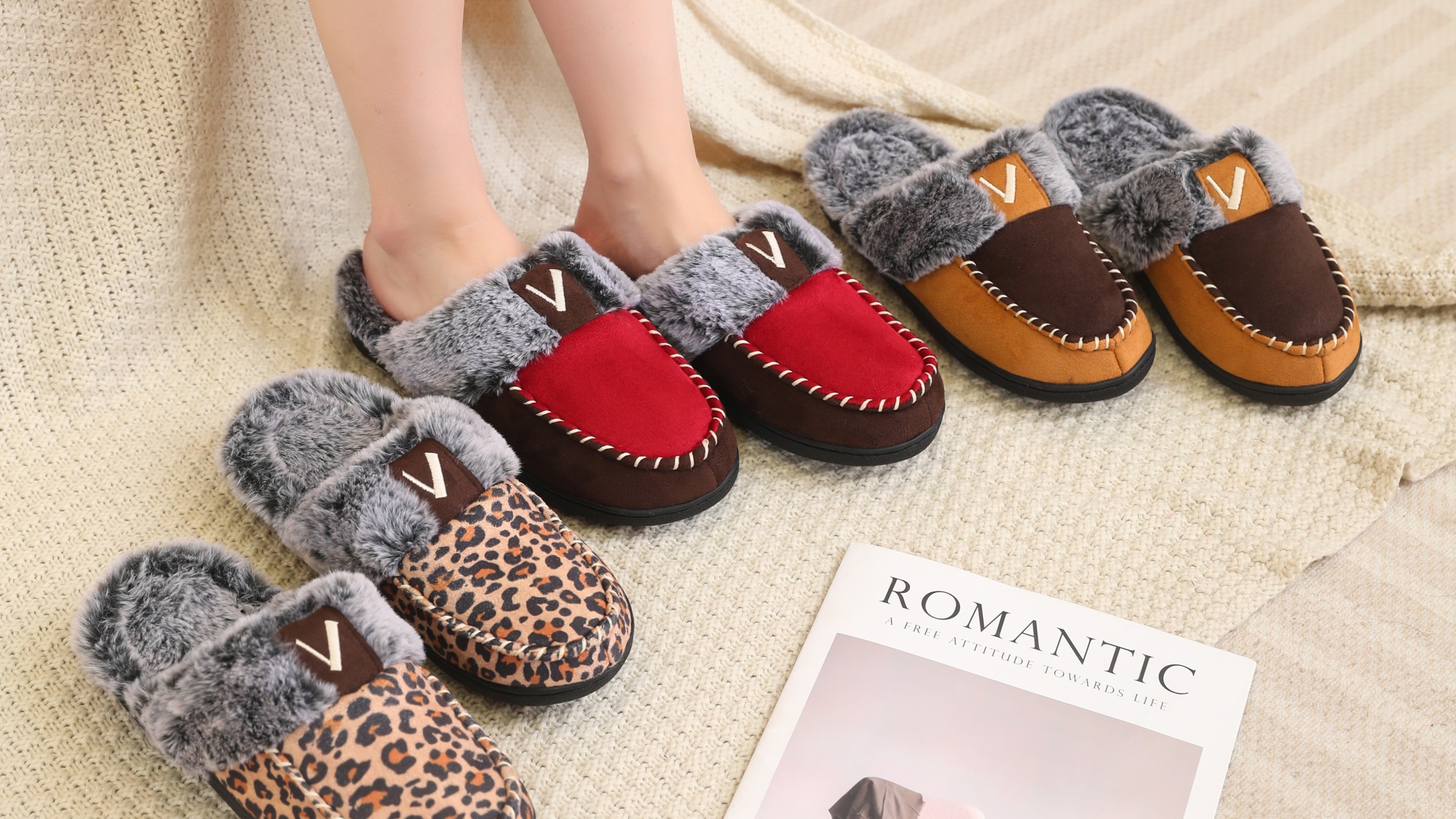 thumbnail video image 2 of VONMAY Women's Comfy Fuzzy House Slipper Scuff Memory Foam Slip on Warm Moccasin Style Indoor Outdoor, 2 of 9