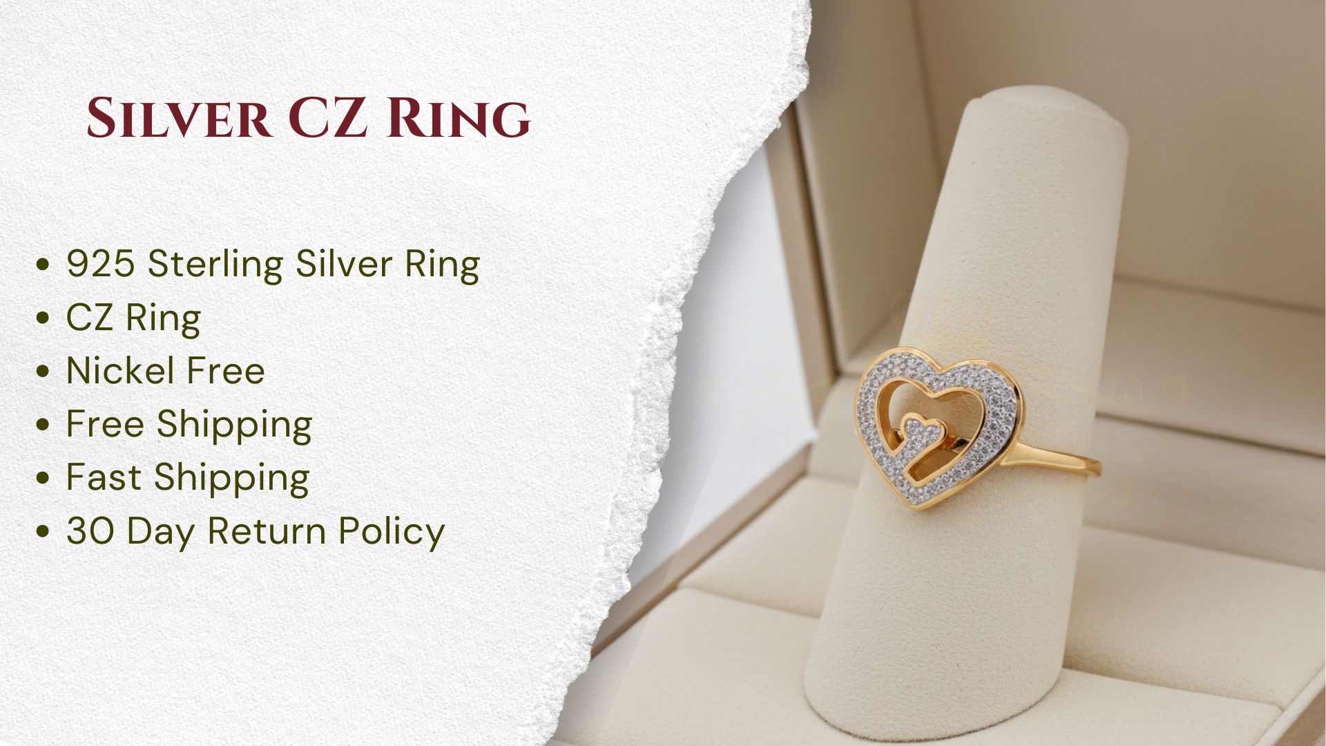 thumbnail video image 2 of King Of Bling's 925 Yellow Sterling Silver Heart-Shaped 0.57ct Cubic Zirconia Womens Ring Size 5, 2 of 13