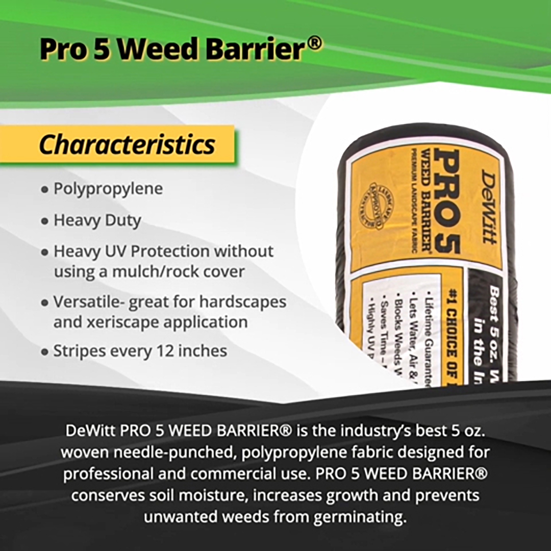 thumbnail video image 2 of DeWitt 3-Pack Pro-5 Weed Barrier Fabric 5 oz, Heavy-Duty Woven Weed Control, 5 x 250 Feet, 2 of 13