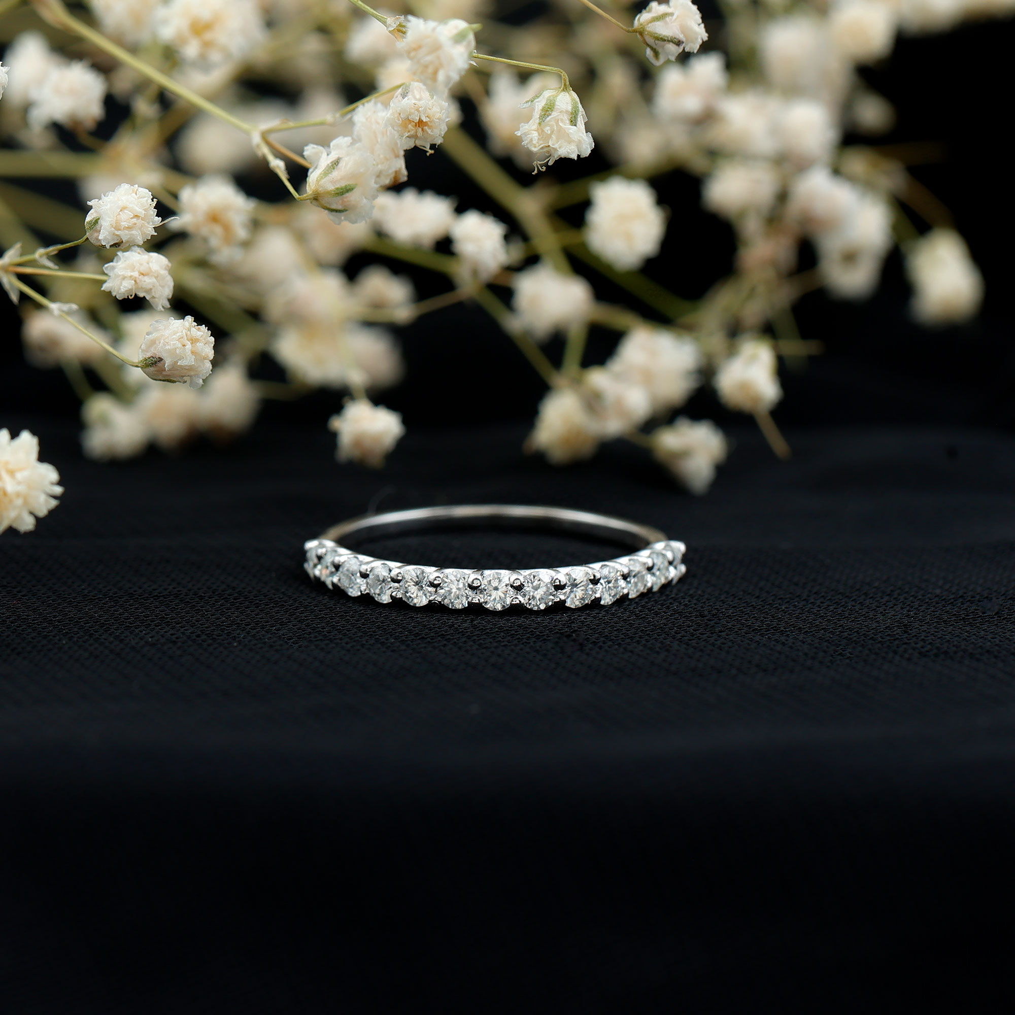 thumbnail video image 2 of Minimal Diamond Half Eternity Ring (1/4 CT, HI-SI Quality), 925 Sterling Silver, US 4.00, 2 of 8