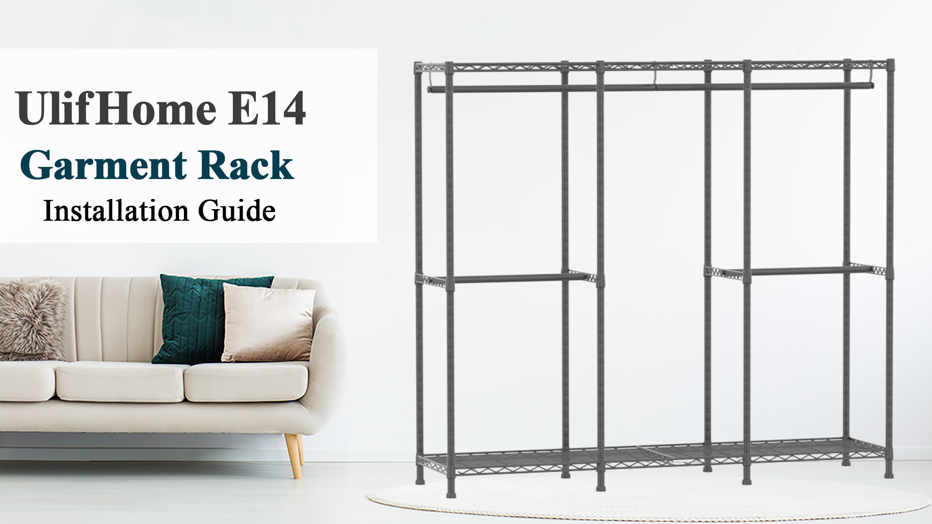 thumbnail video image 2 of E14 Heavy Duty Closet Organizer System，Freestanding Clothing Racks for Hanging Clothes，Adjustable Garment Rack 70.1" W × 16.6" D × 76.4" H Hold 960 lbs，Black, 2 of 9