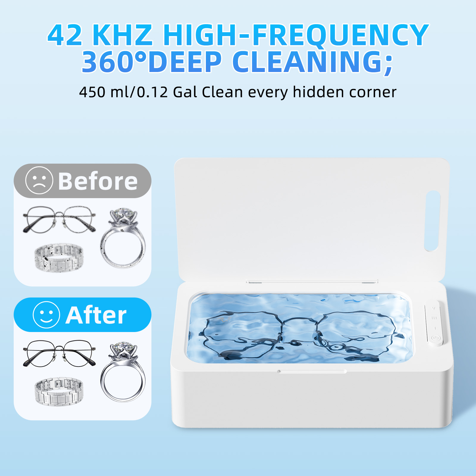 thumbnail video image 2 of Ultrasonic Jewelry Cleaner Machine for Eyeglass, Sunglasses, Ring, Watch Strap, One-Touch Operation, 3 Timer Modes, 2 of 8