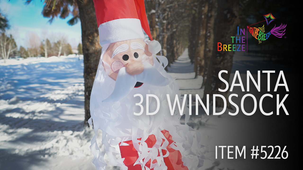 thumbnail video image 2 of In the Breeze 5226 — Santa 3D Windsock — Fun St. Nick Holiday Christmas Outdoor Porch Decoration, 2 of 11