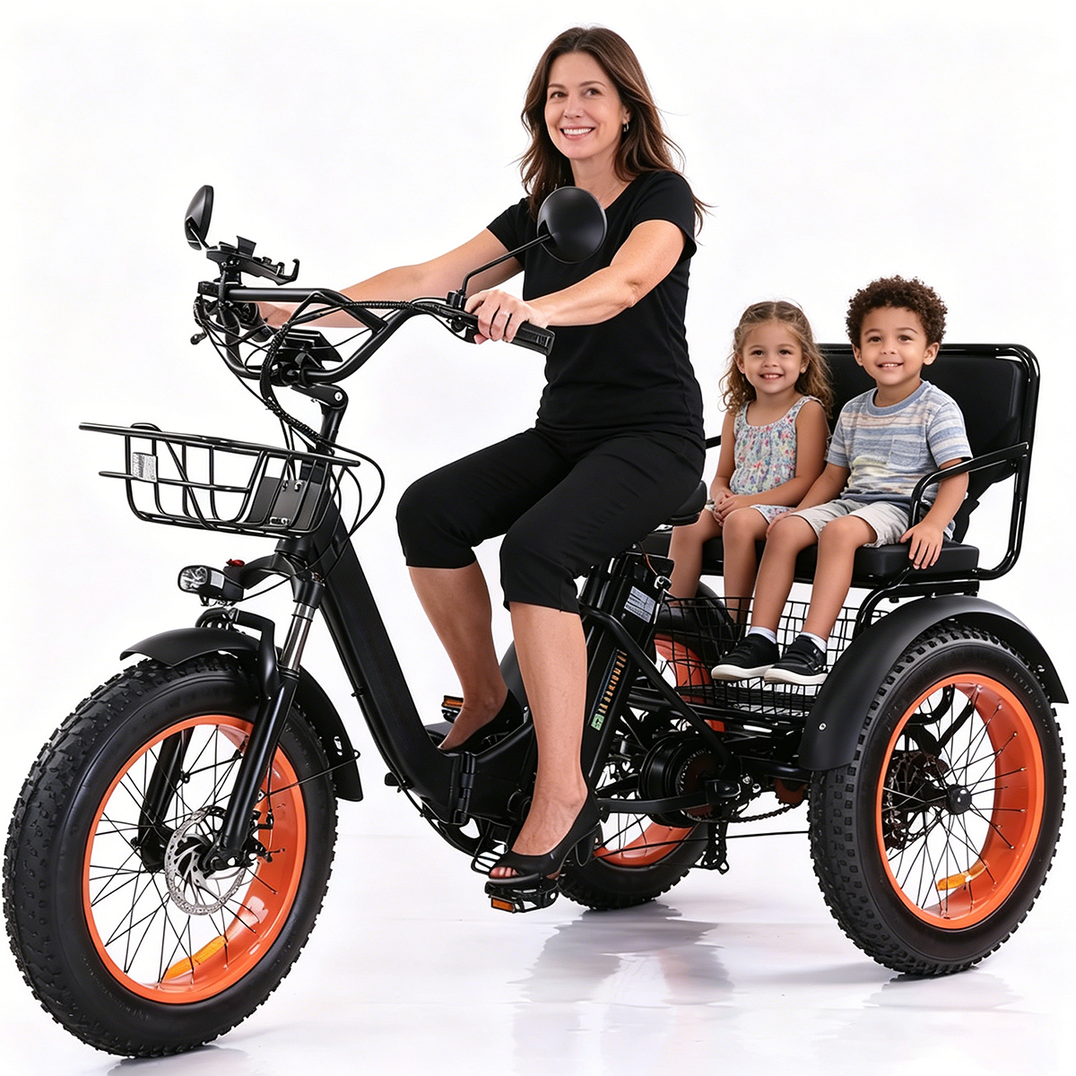 thumbnail video image 2 of Electric Tricycle with Wide Tires, Electric Tricycle with Passenger Seat, Low Step-Through Cruiser Bike 48V 15Ah Peak 1350W 3 Wheel Ebike Aluminum alloy frame with Removable Battery 7-Speed Tricycle, 2 of 9