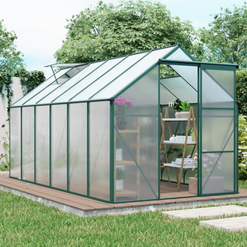 thumbnail video image 2 of Aurlrtil 12'x6' Polycarbonate Greenhouse, Large Aluminum Walk-in Green House With 2 adjustable roof windows, Black, 2 of 10