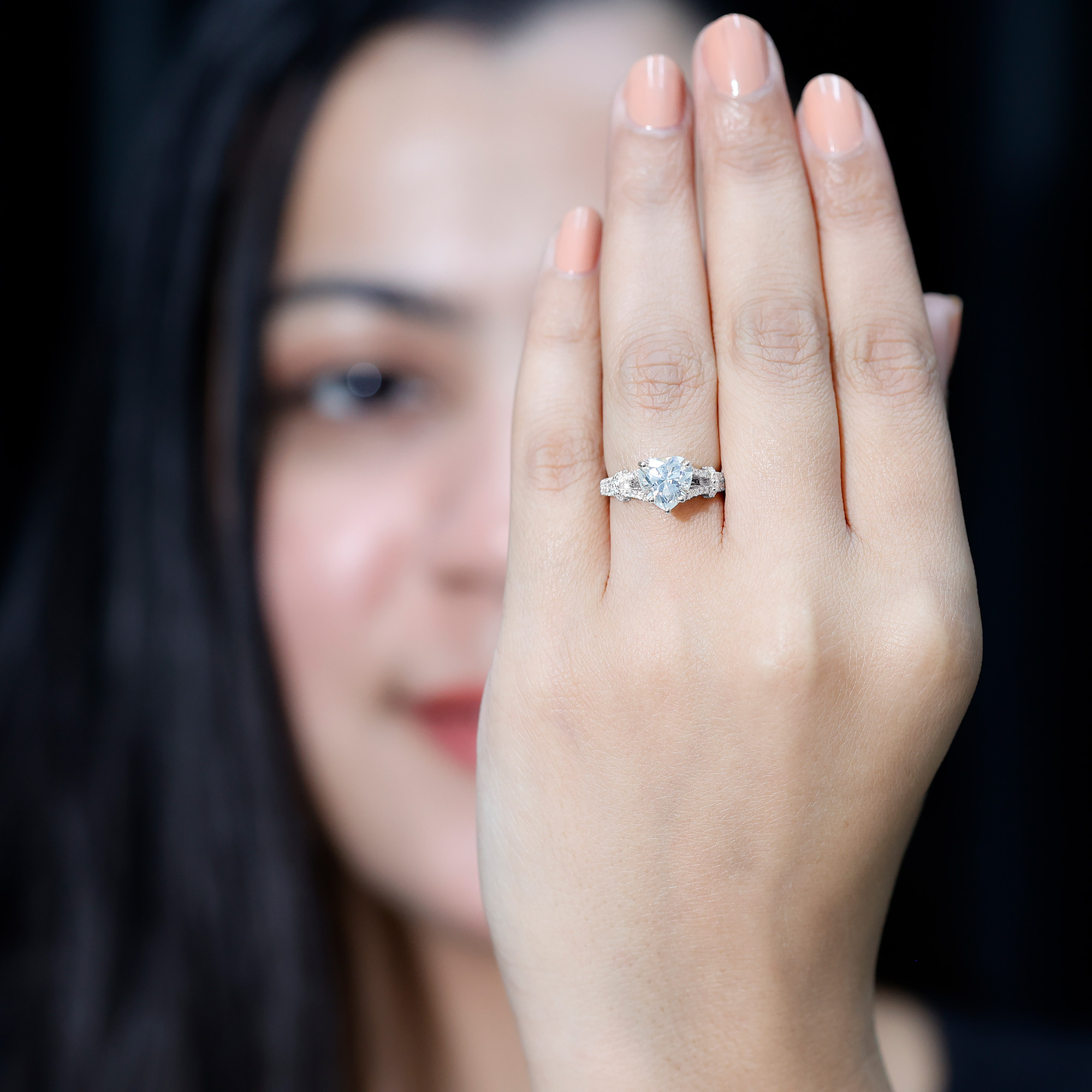 thumbnail video image 2 of Rosec Jewels Silver Heart Engagement Ring (2 Carat, 8 mm - D-VS1 Quality) Stamped 925 Sterling Moissanite Ring for Women, US 6.00, 2 of 9