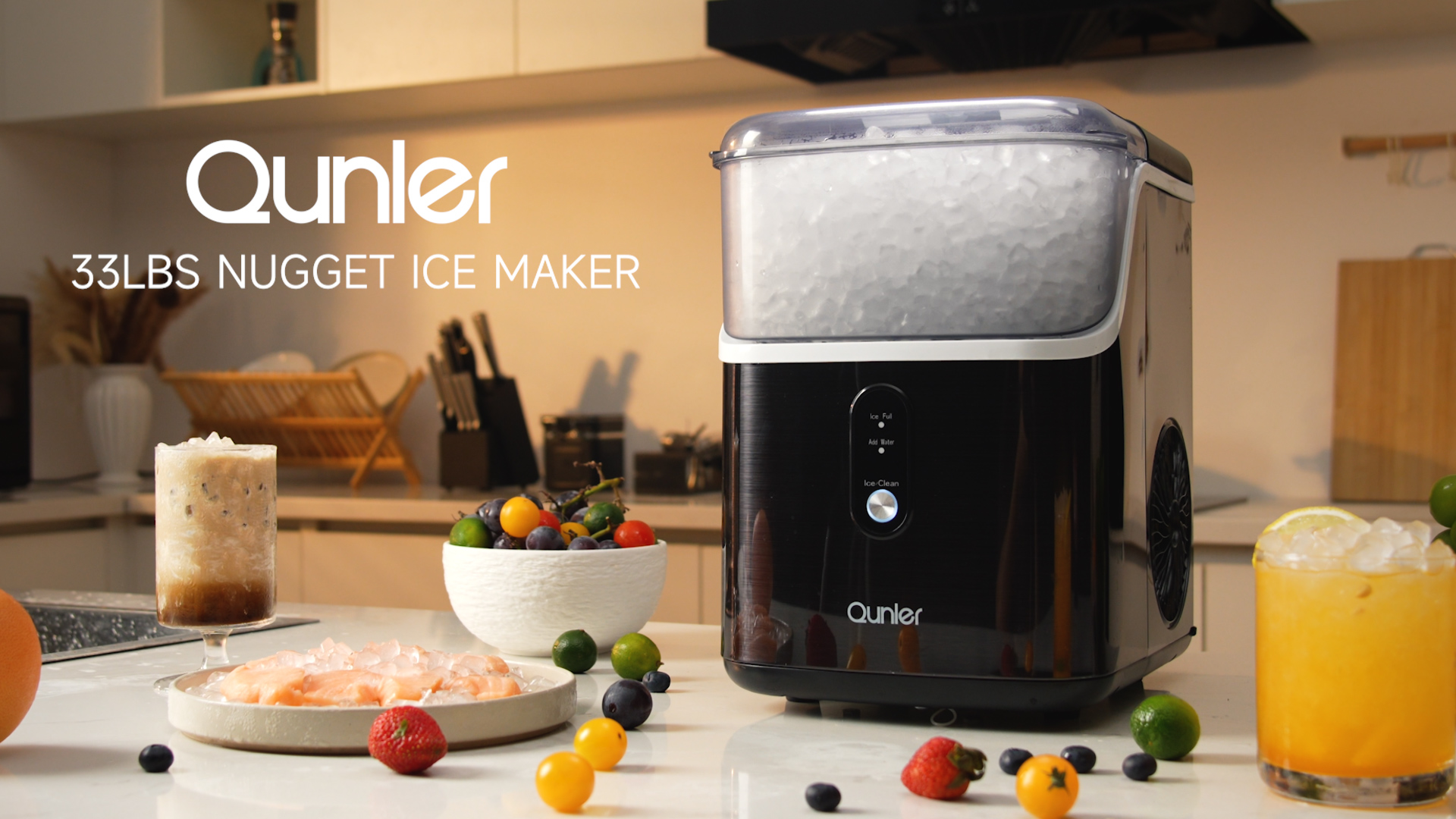 thumbnail video image 2 of Qunler Nugget Ice Maker Countertops, 33lbs Per Day Portable Pebble ice machine, Crushed ice maker with Soft Chewable Ice for Home, Party, RV, Camping, Stainless Steel Black, 2 of 9