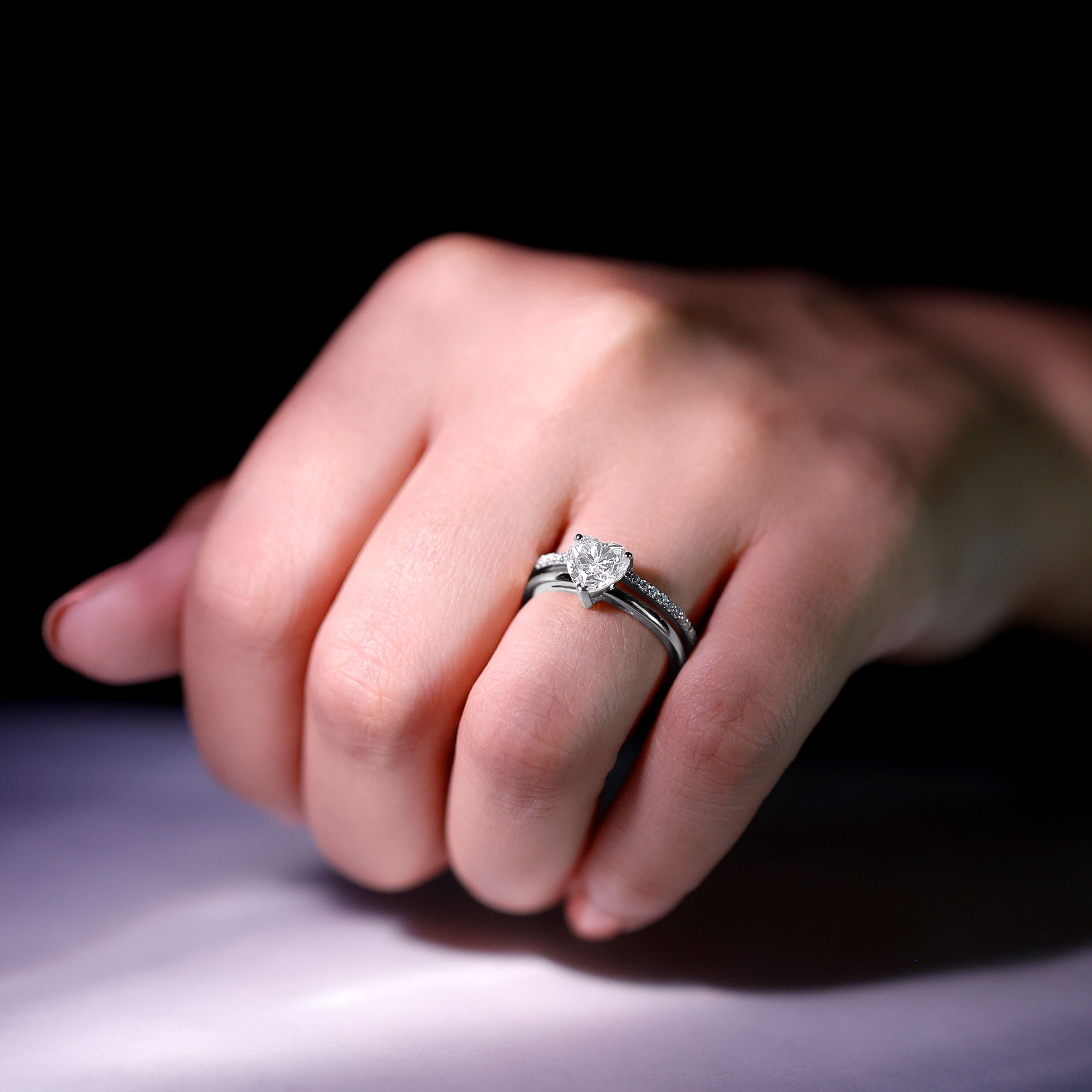 thumbnail video image 2 of Rosec Jewels Lab Created Diamond Heart Ring 1 Carat - 7 mm - Ef-Vs Quality Certified Diamond Double Band Engagement Ring, 925 Sterling Silver, US 4.00, 2 of 8