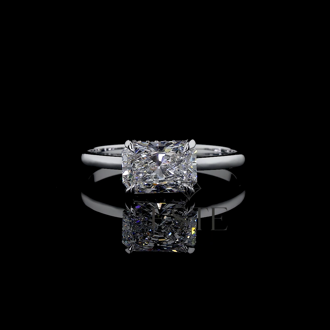 thumbnail video image 2 of ESTE ORIGIN 2.00Ct East-West Radiant Lab-Grown Diamond Solitaire Ring with Hidden Halo in 14K Yellow Gold for Women, 2 of 9
