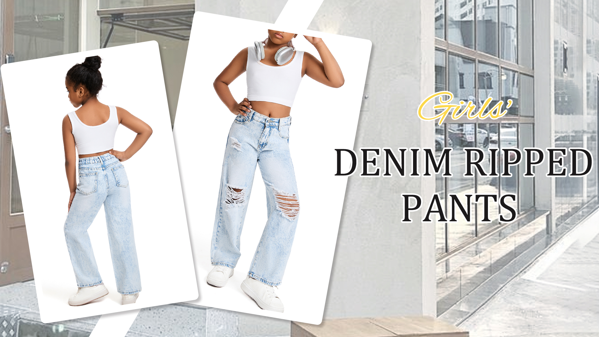 thumbnail video image 2 of Happy Cherry Girls Jeans Wide Leg Baggy Denim Pants Elastic Waist Trousers Casual Aesthetic Star Pants with Pockets 13-14 Years, 2 of 7