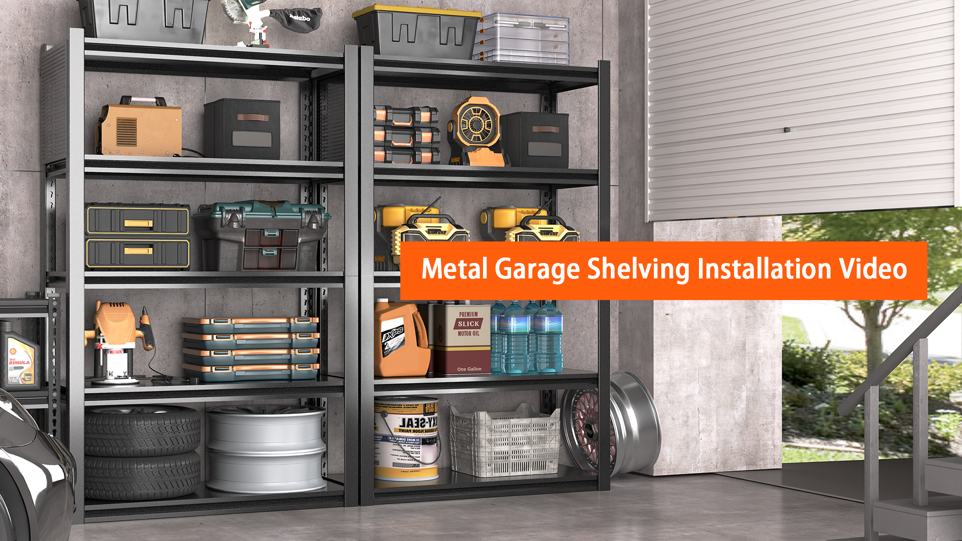 thumbnail video image 2 of 2Sets Garage Shelving Units,59" Wide Heavy Duty 5-Tier Metal Storage Shelf with Adjustable Shelves,3000lb Capacity Industrial Shelving for Garage Organization,Basement Storage,WorkshopWarehouse, 2 of 9
