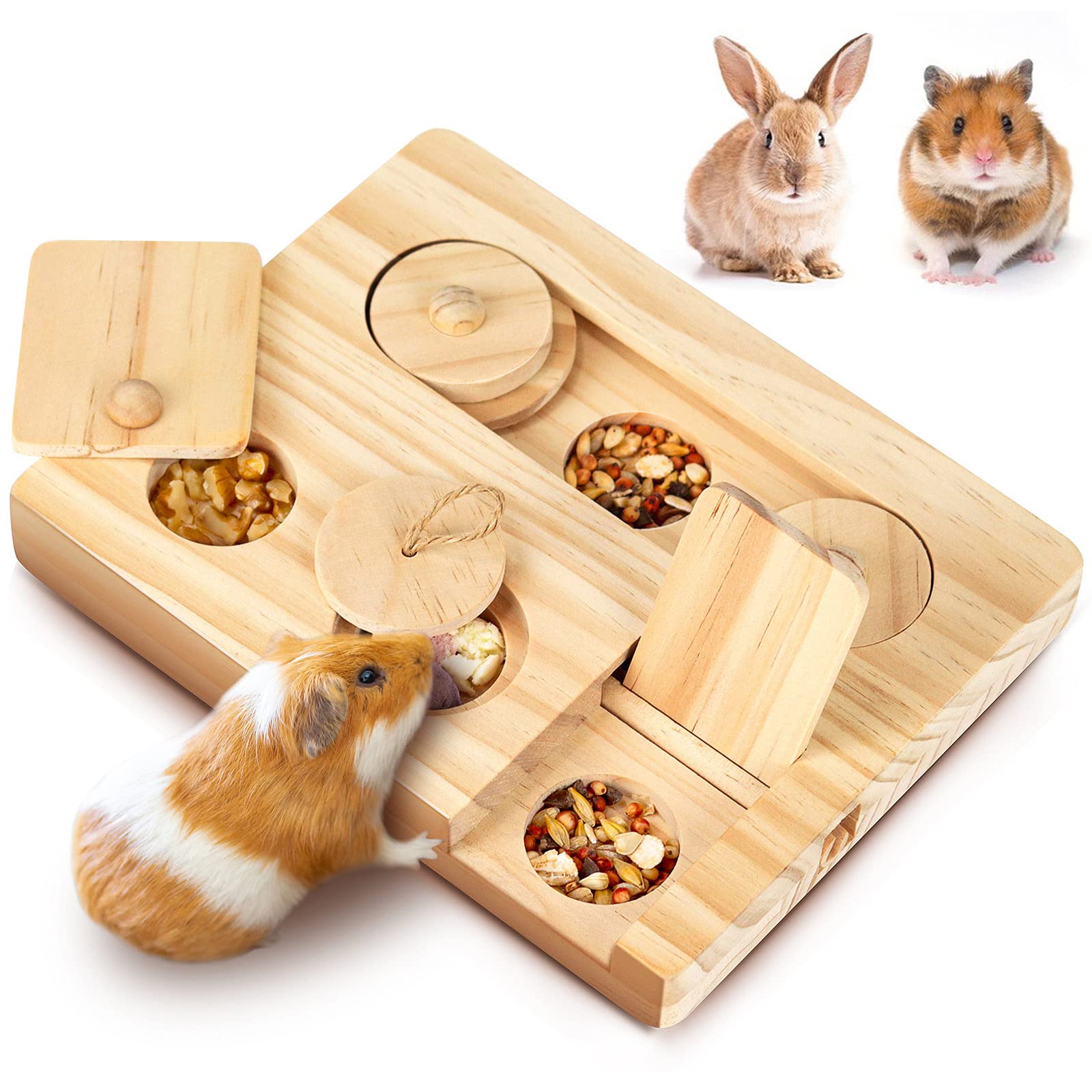 thumbnail video image 2 of Bunny Puzzle Toy,Wooden Foraging Puzzle Game for Small Pets – Encourages Rabbits,Guinea Pigs,and Hamsters to Stay Active and Mentally Engaged, 2 of 11