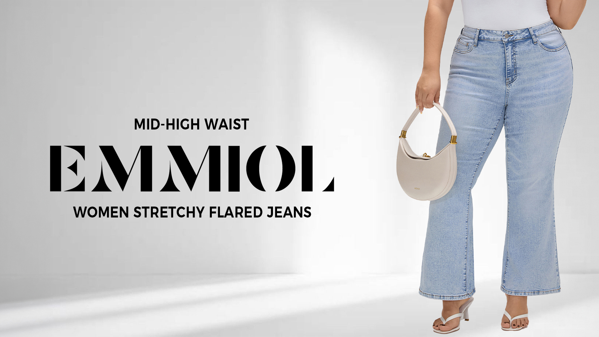 thumbnail video image 2 of EMMIOL Women's Mid-High Waist Stretchy Flare Jeans Light Wash Bell Bottom Denim Pants Y2K Trendy Vintage Jeans, 2 of 7