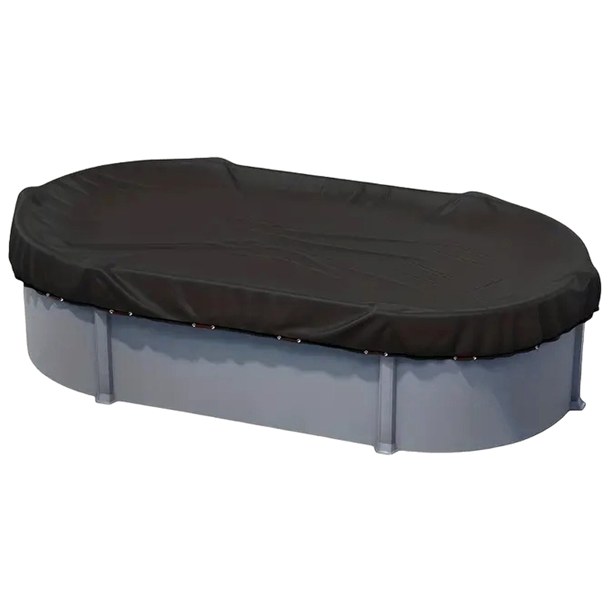 thumbnail video image 2 of SkyTex 12''X20'' Dustproof Pool Cover Protector, Solar Cover For Oval Frame Pool, Pool Cover For Above Ground Oval Inflatable Swimming Pool, Black, 2 of 9