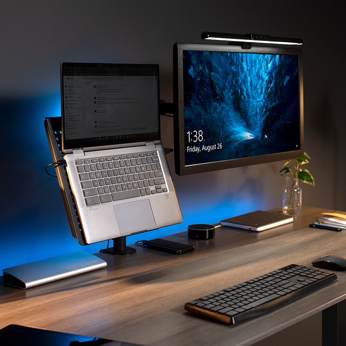 thumbnail video image 2 of VIVO Laptop & Monitor Desk Mount Stand Black Adjustable fits 1 Screen up to 32", 2 of 9