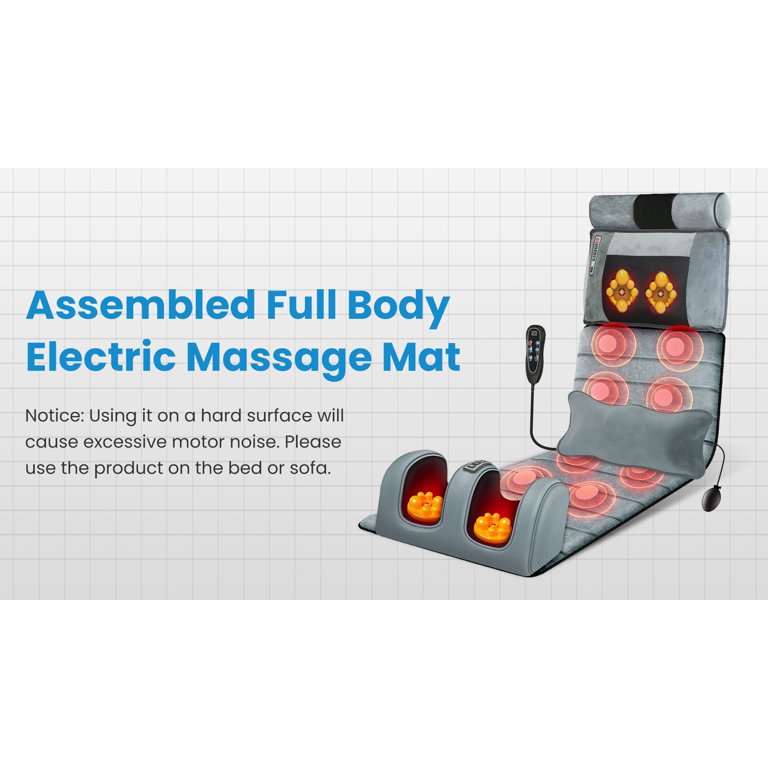 Moclever Electric Full Body Massage Mat, Heating Vibration Massage Pad with Neck Foot Massage Head Pillow and Cloth Lumbar Pillow Timer Anti-Slip