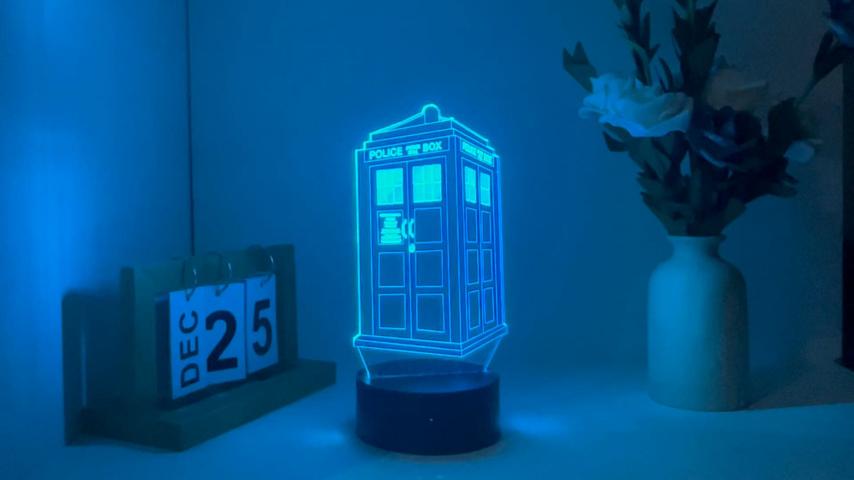 thumbnail video image 2 of Tardis 3D LED 16-Color Remote Table Lamps Dr Who Bedroom Decor, 2 of 7