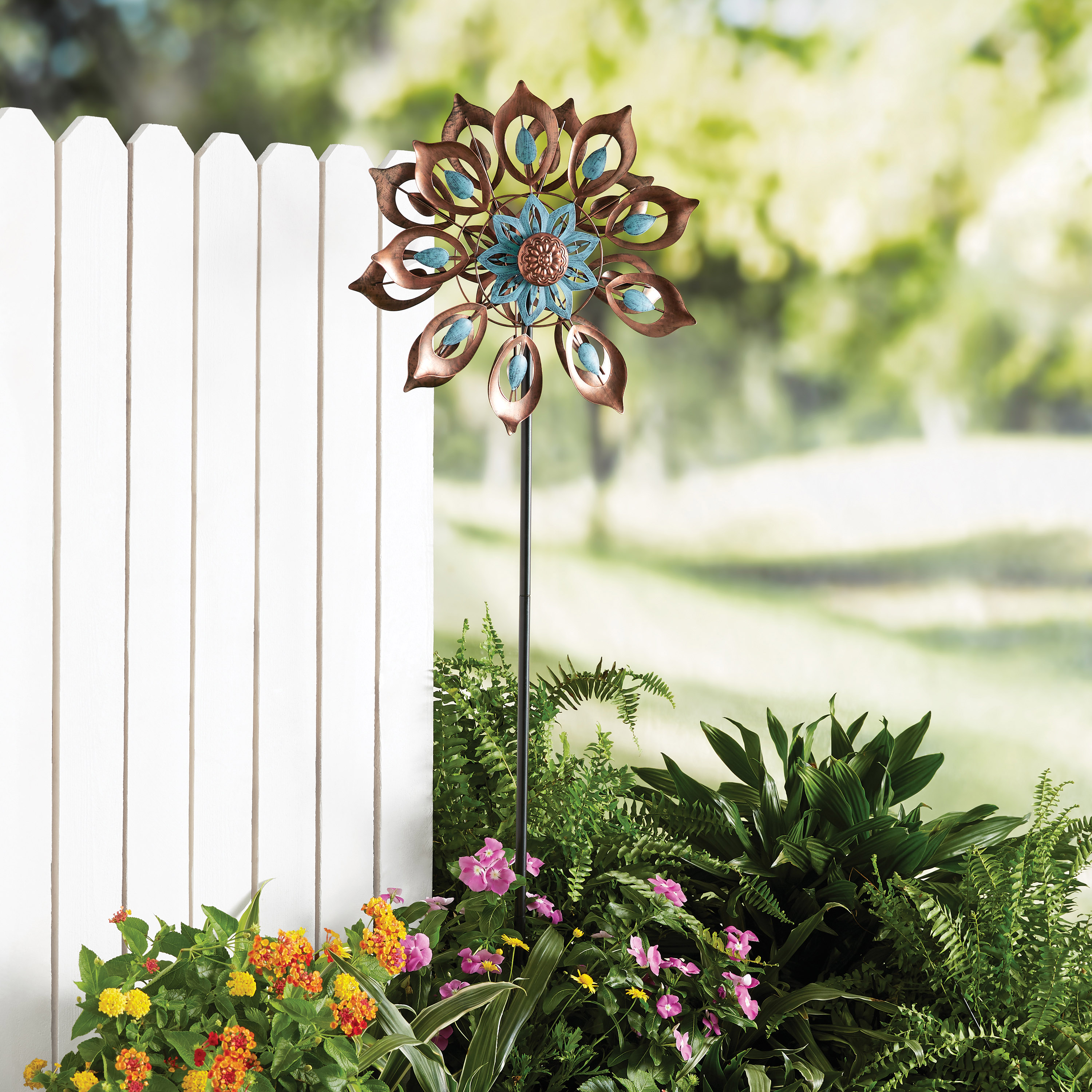 Mainstays Patina Flower Wind Spinner for Outdoor Decoration