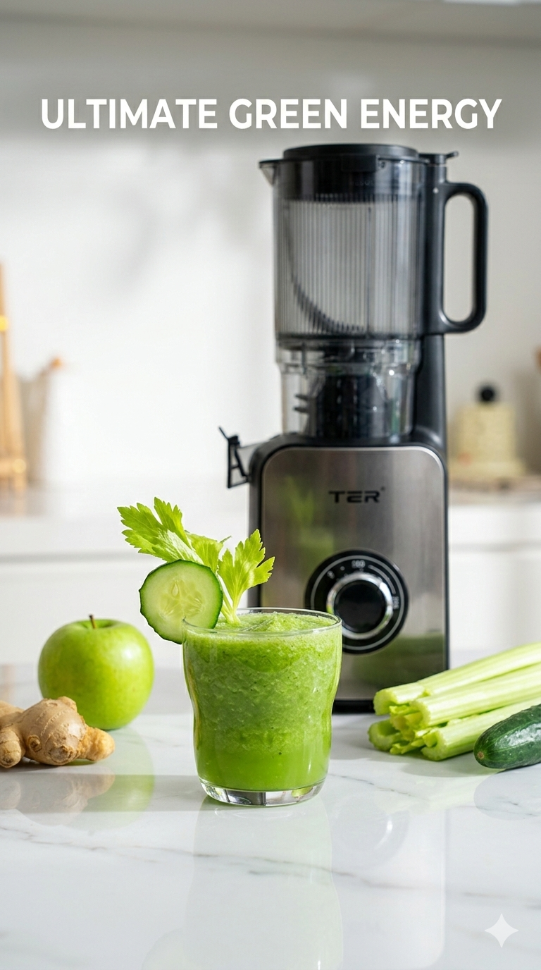 thumbnail video image 2 of Juicer Machines, TER Cold Press Juicer With 5'' Wide Chute, Stainless Steel Slow Masticating For Vegetables & Fruits, High Juice Yield, Easy To Clean, Includes 2 Cups, Silver, 2 of 10