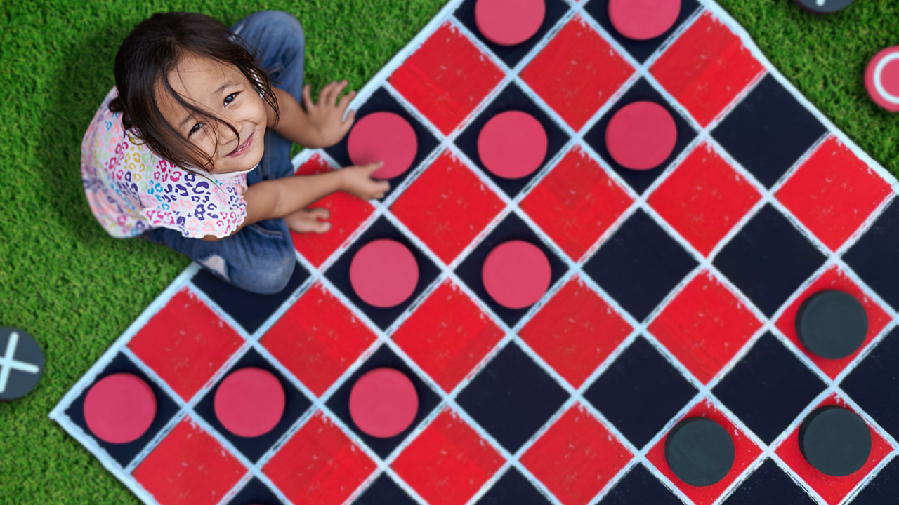 thumbnail video image 2 of Swooc Games® - 2-in-1 Vintage Giant Checkers & Tic Tac Toe Game W/ Mat (4ft x 4ft) - 100% Machine-Washable Canvas - Giant Outdoor Games For Kids - Giant Lawn Games - Yard Games For Kids - Giant Games, 2 of 7