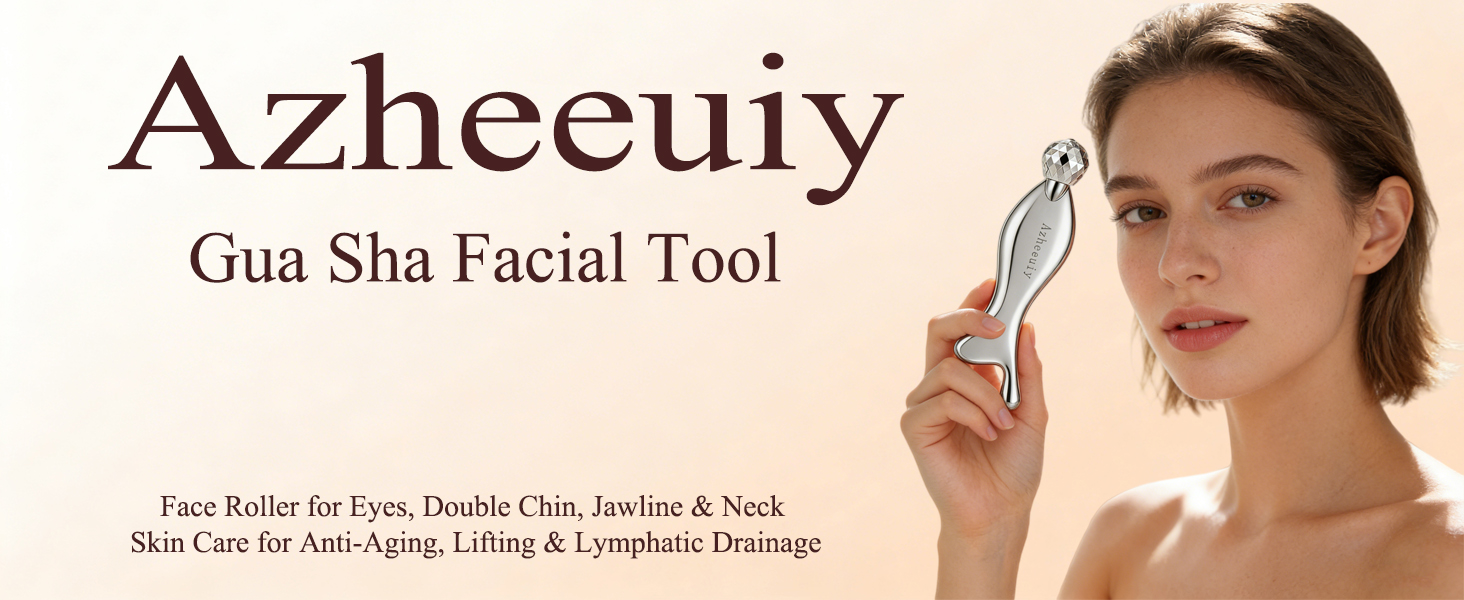 thumbnail video image 2 of 4-in-1 Gua Sha Facial Tools, Facial Roller, Skin Care Roller with Stainless Steel, Face Ice Roller to Reduce Puffiness & Eye Strain, Relieved Facial Tension, Gift for Women and Men-Silver, 2 of 8