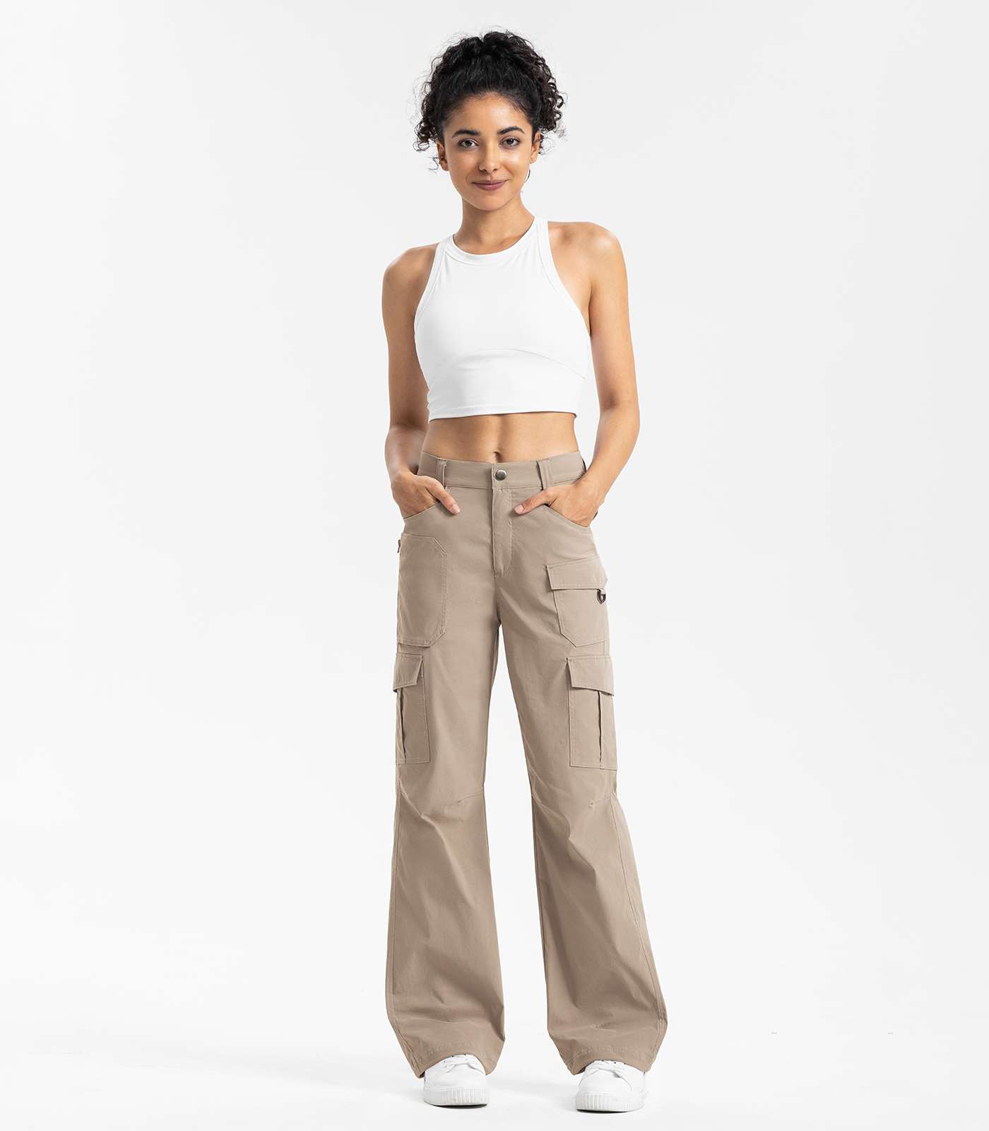 thumbnail video image 2 of Hiauspor Women's Cargo Pants Wide Leg High Waisted Hiking Work Casual Lightweight Stretch Black L, 2 of 10