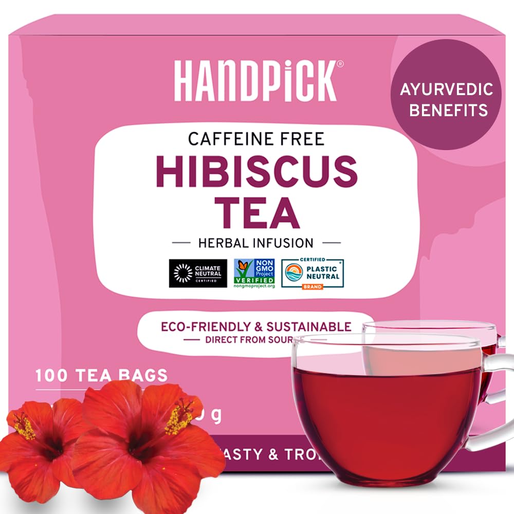 thumbnail video image 2 of HANDPICK, Organic Hibiscus Tea Bags (100 Tea Bags) | Caffeine-Free, 100% Natural Pure Indian Hibiscus Flowers, 2 of 10