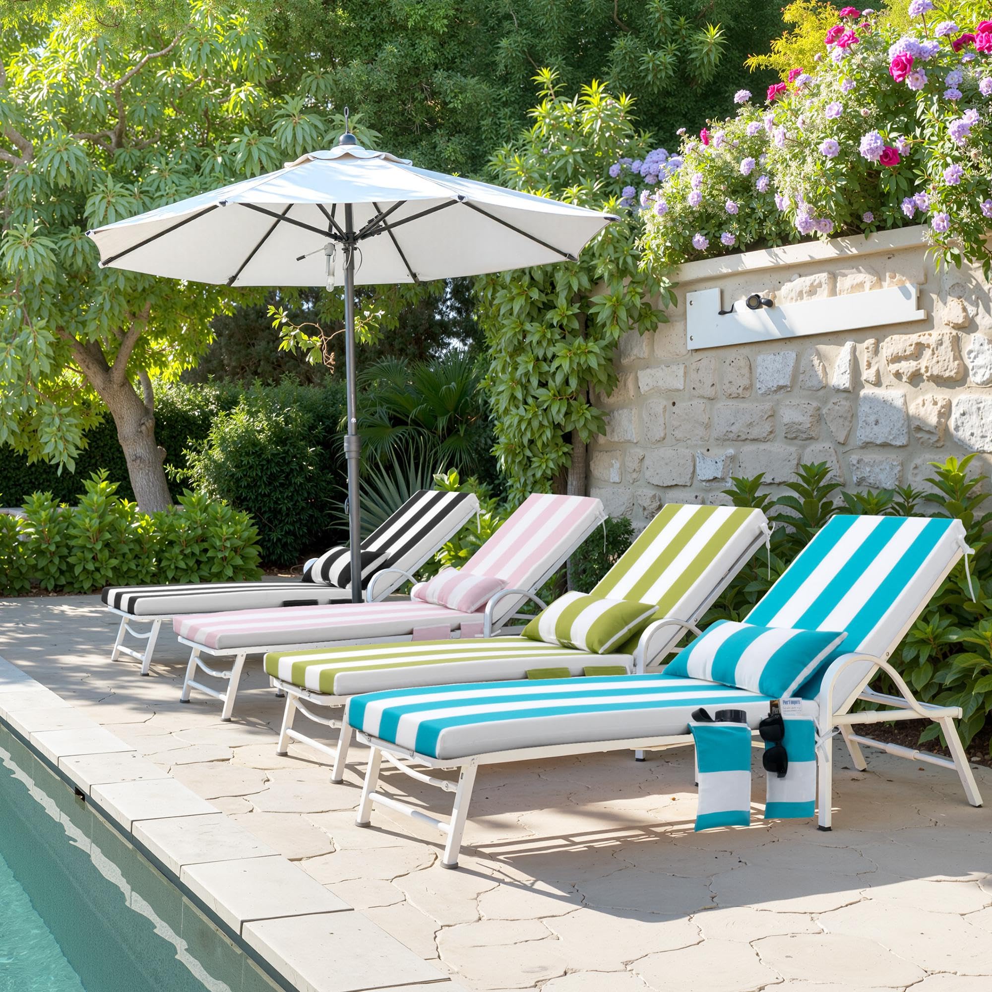 thumbnail video image 2 of Geemuslly Outdoor Chaise Lounge Cushion 72x21 Inch With Headres - Waterproof Patio Chair Cushions Non-Slip with Ties, Fade Resistant for Pool Beach Garden Recliner,Lake blue,2Pcs, 2 of 8