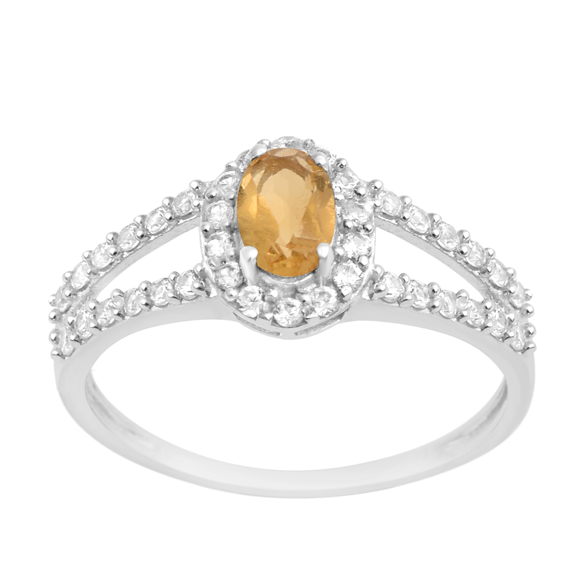 thumbnail video image 2 of 0.50 Ctw Oval Shape Citrine 925 Sterling Silver Solitaire Halo Women Engagement Ring, 2 of 7