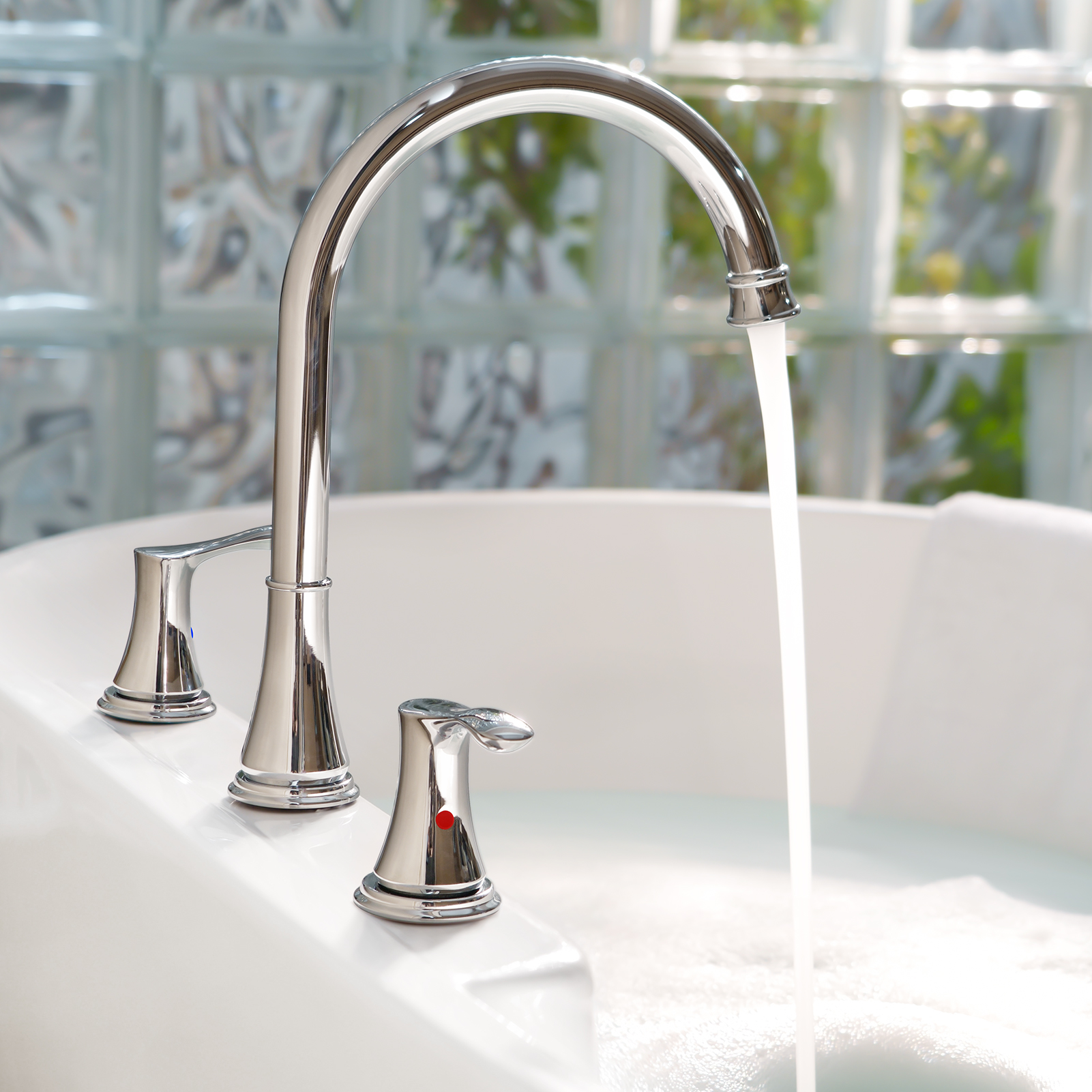 thumbnail video image 2 of PARLOS High Arc 2-Handle Widespread Roman Tub Faucet with Valve & Faucet Supply Lines, Chrome, 2 of 8