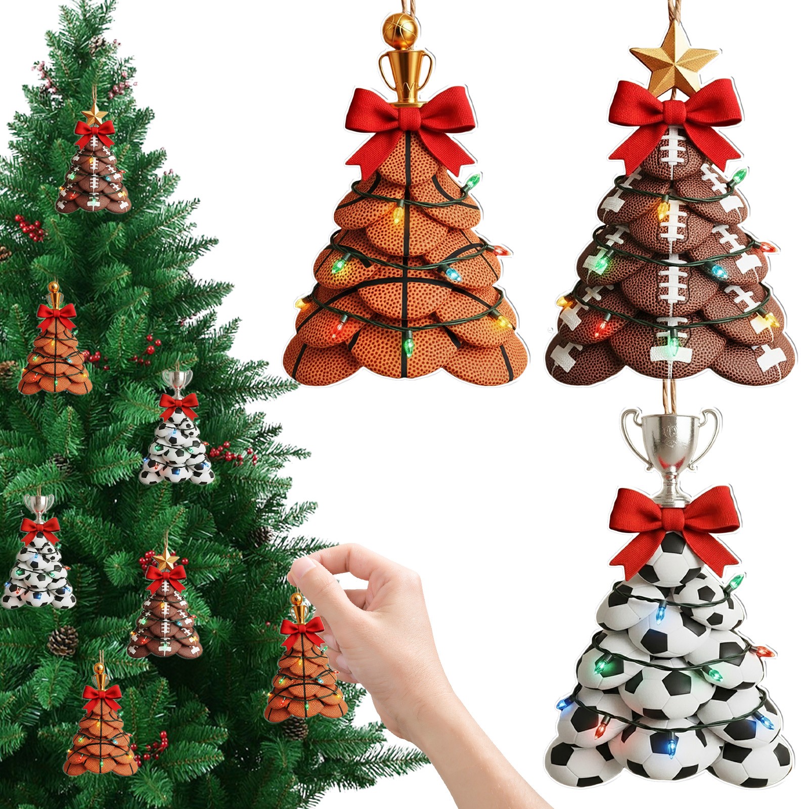 thumbnail video image 2 of CoreLiving Football Tree-Shaped Acrylic Ornament - Sports Theme Christmas Hanging Decor, 2D Flat Pendant for Indoor Holiday Tree Decoration, 2 of 6