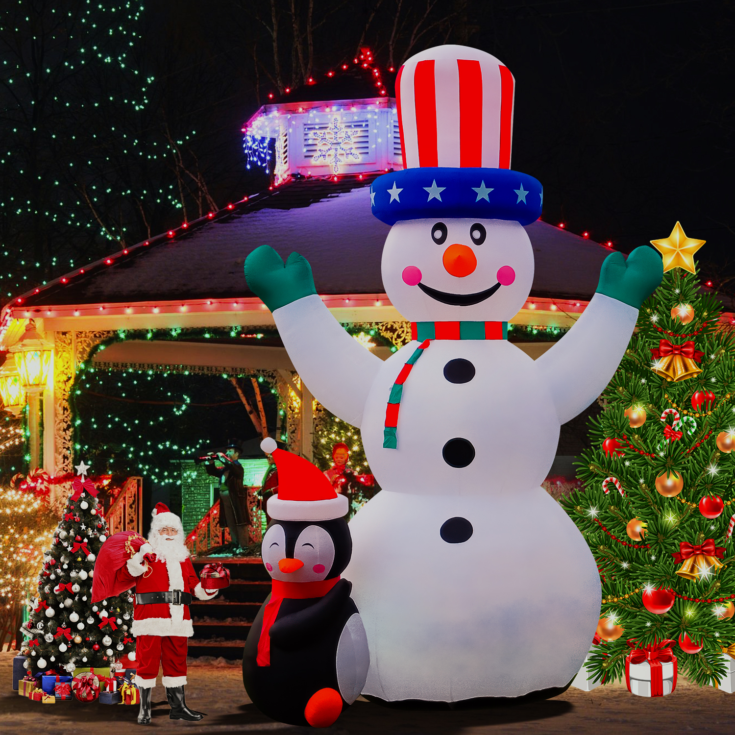 thumbnail video image 2 of Relunch 26ft Christmas Inflatables Snowman Outdoor Decoration, Gaint Outdoor Blow Up Snowman with Penguin for Christmas, 2 of 9