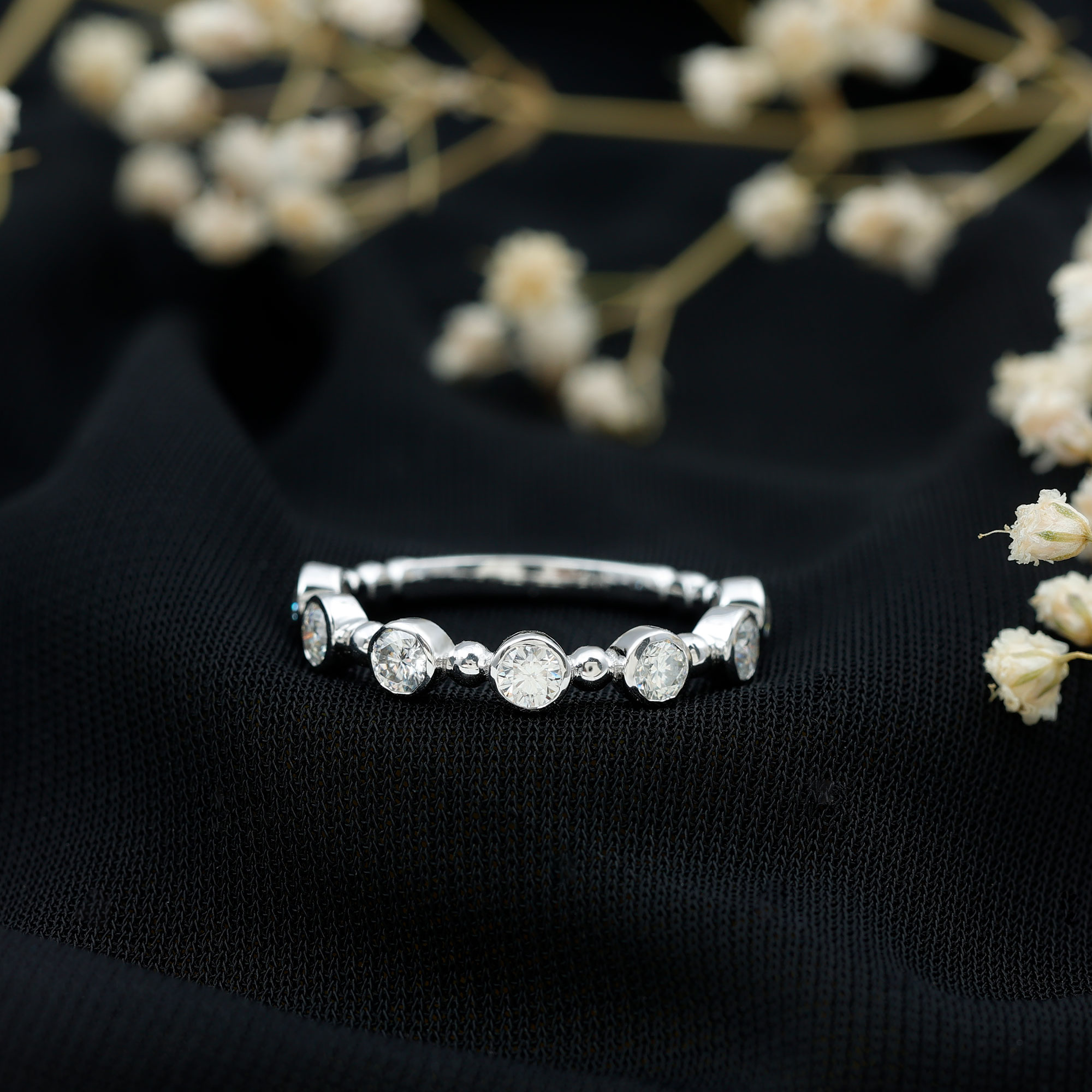 thumbnail video image 2 of Rosec Jewels Lab Created Diamond Half Eternity Ring - EF-VS Quality Diamond 7 Stone Anniversary Ring - Ready to Gift, 14K White Gold, US 12.00, 2 of 9